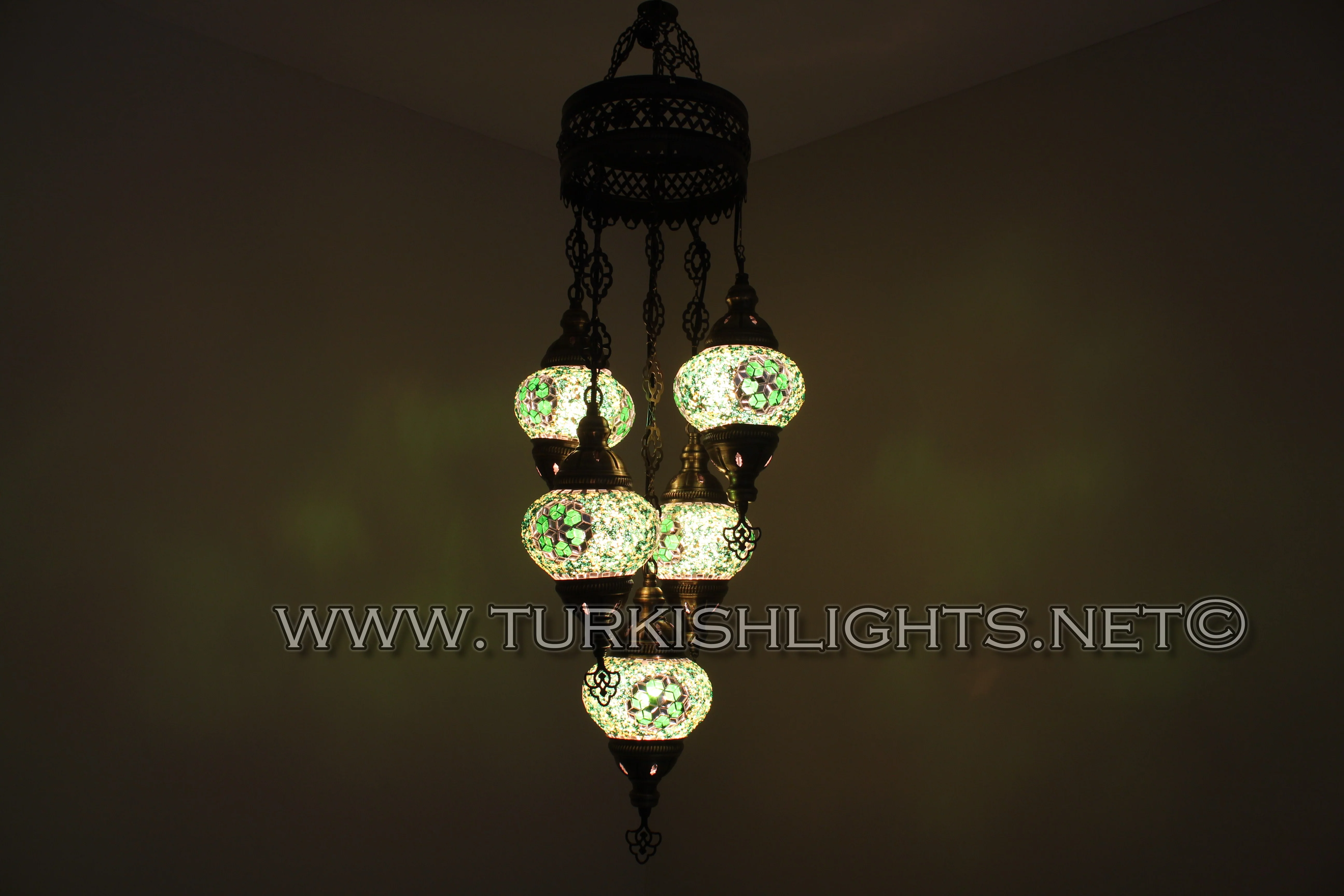 5 Ball Turkish Mosaic Chandelier - Handmade Sultan Design with Medium Globes, ID: S5M-9 - Image 4