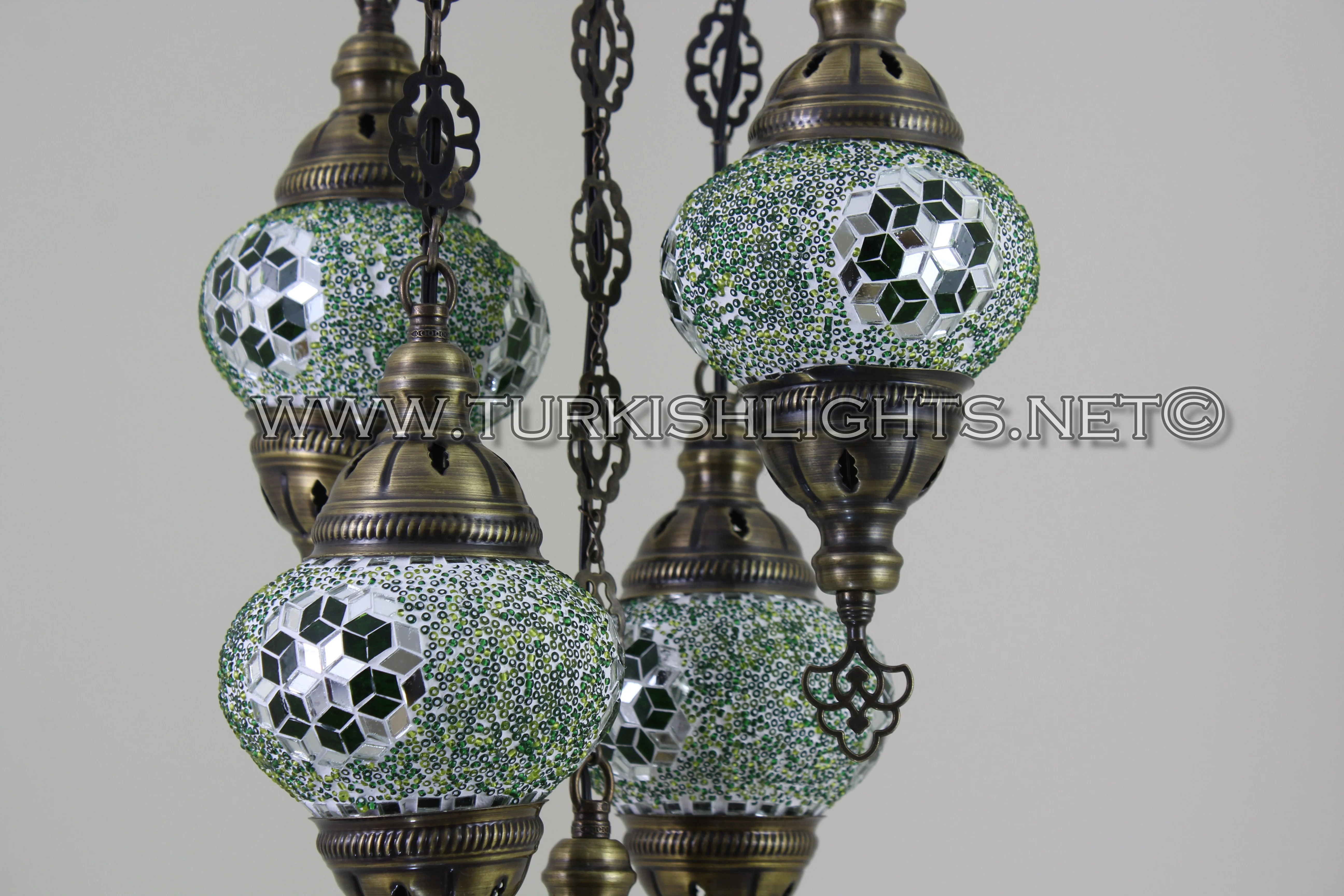 5 Ball Turkish Mosaic Chandelier - Handmade Sultan Design with Medium Globes, ID: S5M-9 - Image 6