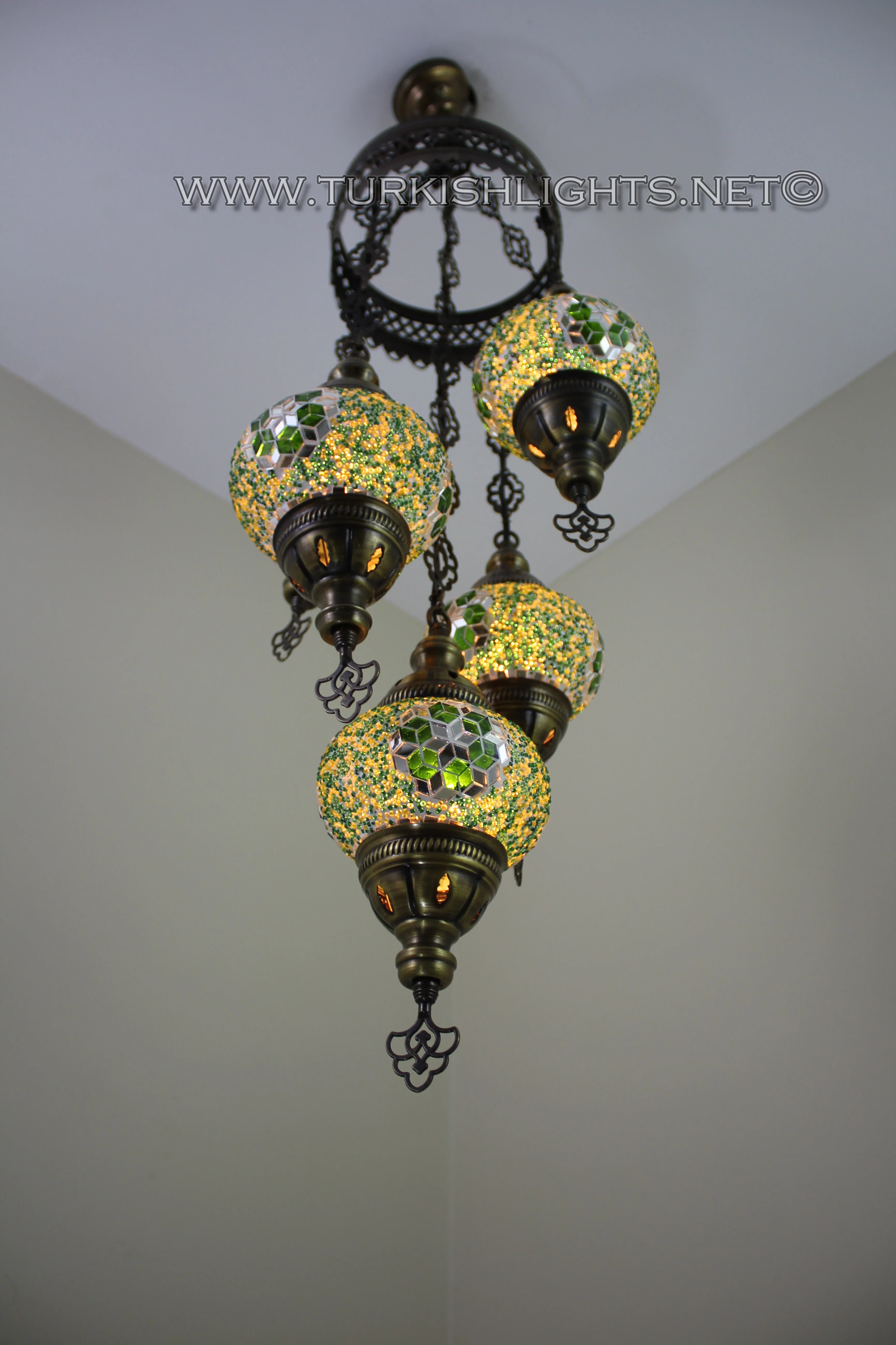 5 Ball Turkish Mosaic Chandelier - Handmade Sultan Design with Medium Globes, ID: S5M-9 - Image 7