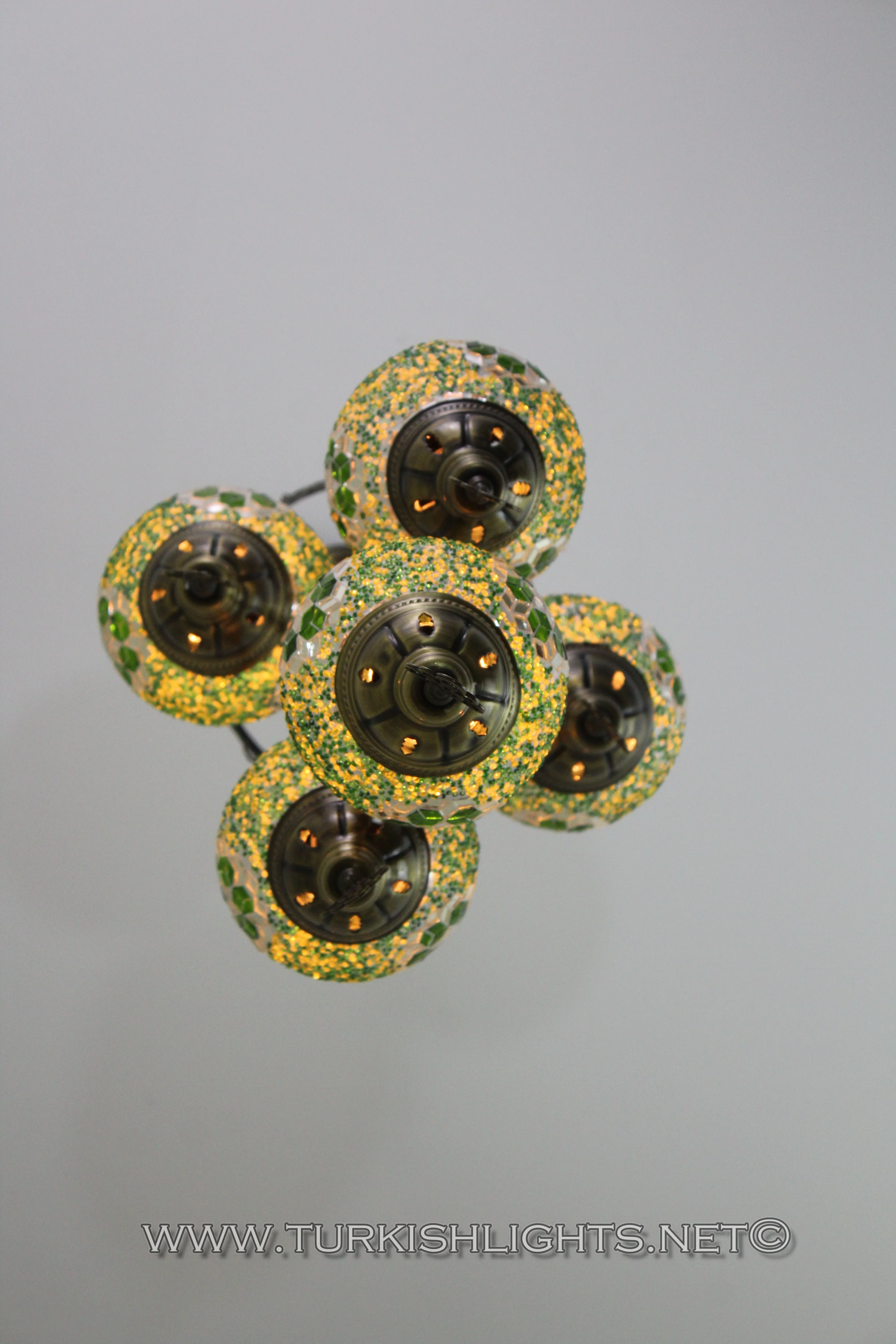 5 Ball Turkish Mosaic Chandelier - Handmade Sultan Design with Medium Globes, ID: S5M-9 - Image 8