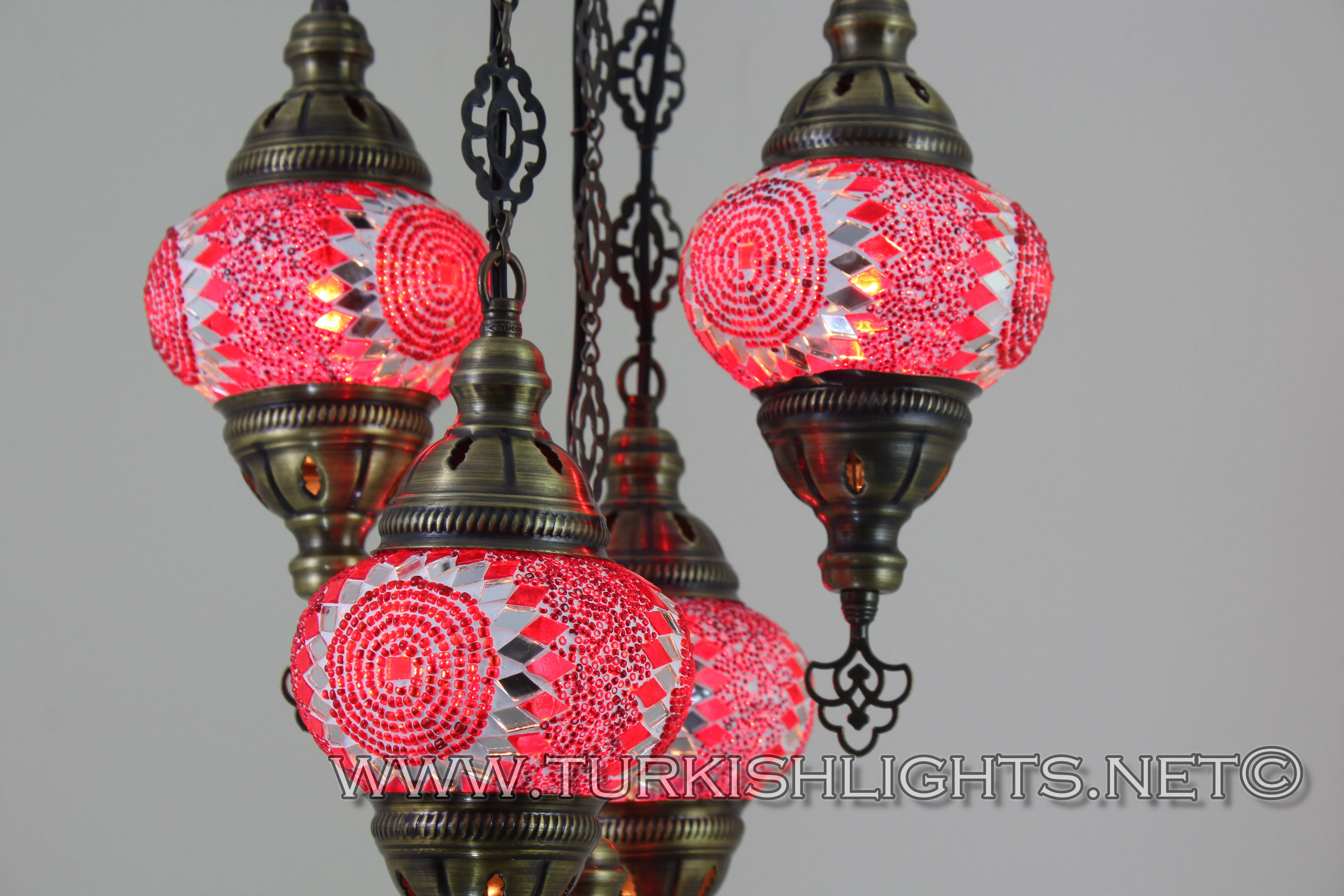 5 Ball Turkish Mosaic Chandelier - Handmade Sultan Design with Medium Globes, ID: S5M-8 - Image 4