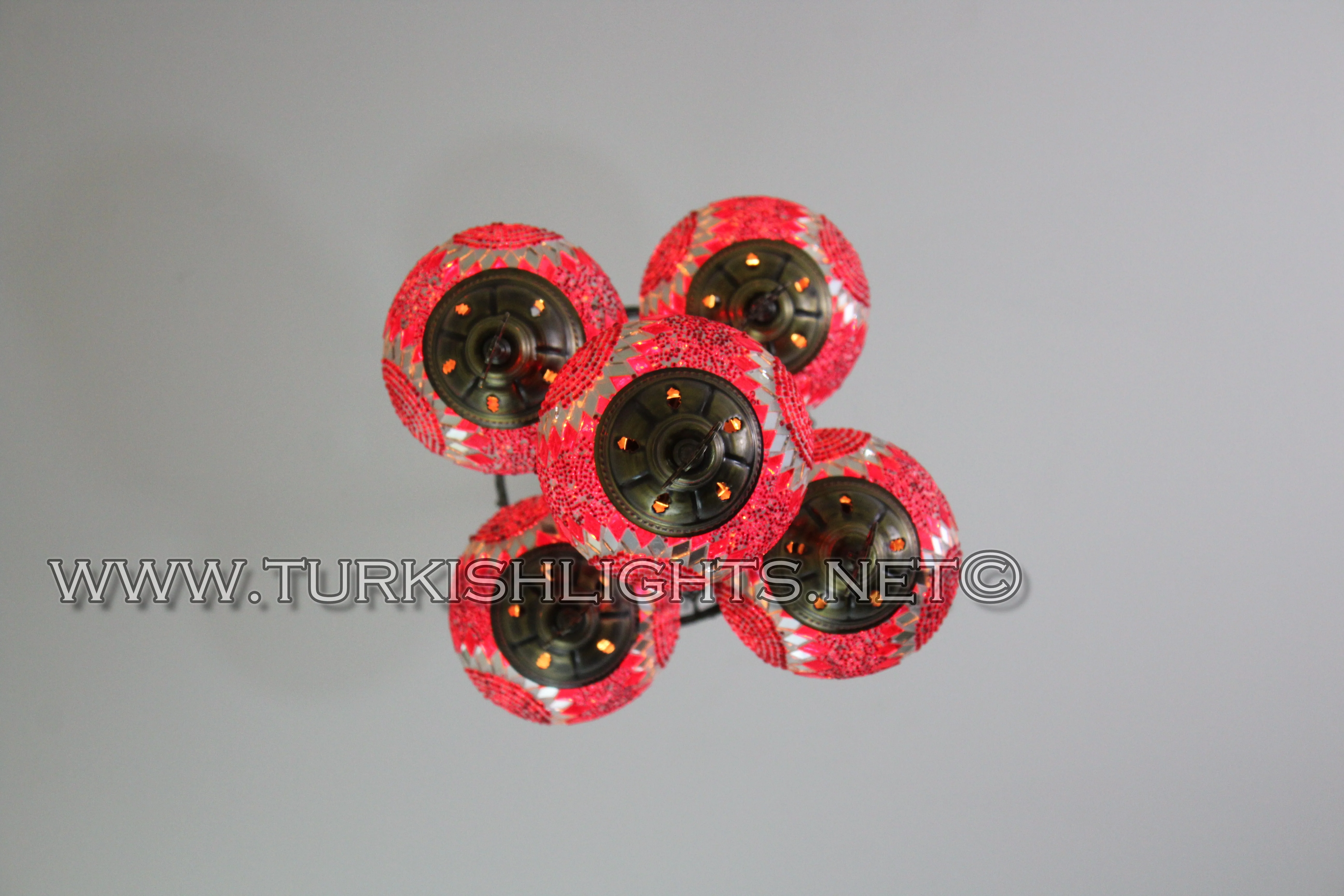 5 Ball Turkish Mosaic Chandelier - Handmade Sultan Design with Medium Globes, ID: S5M-8 - Image 7