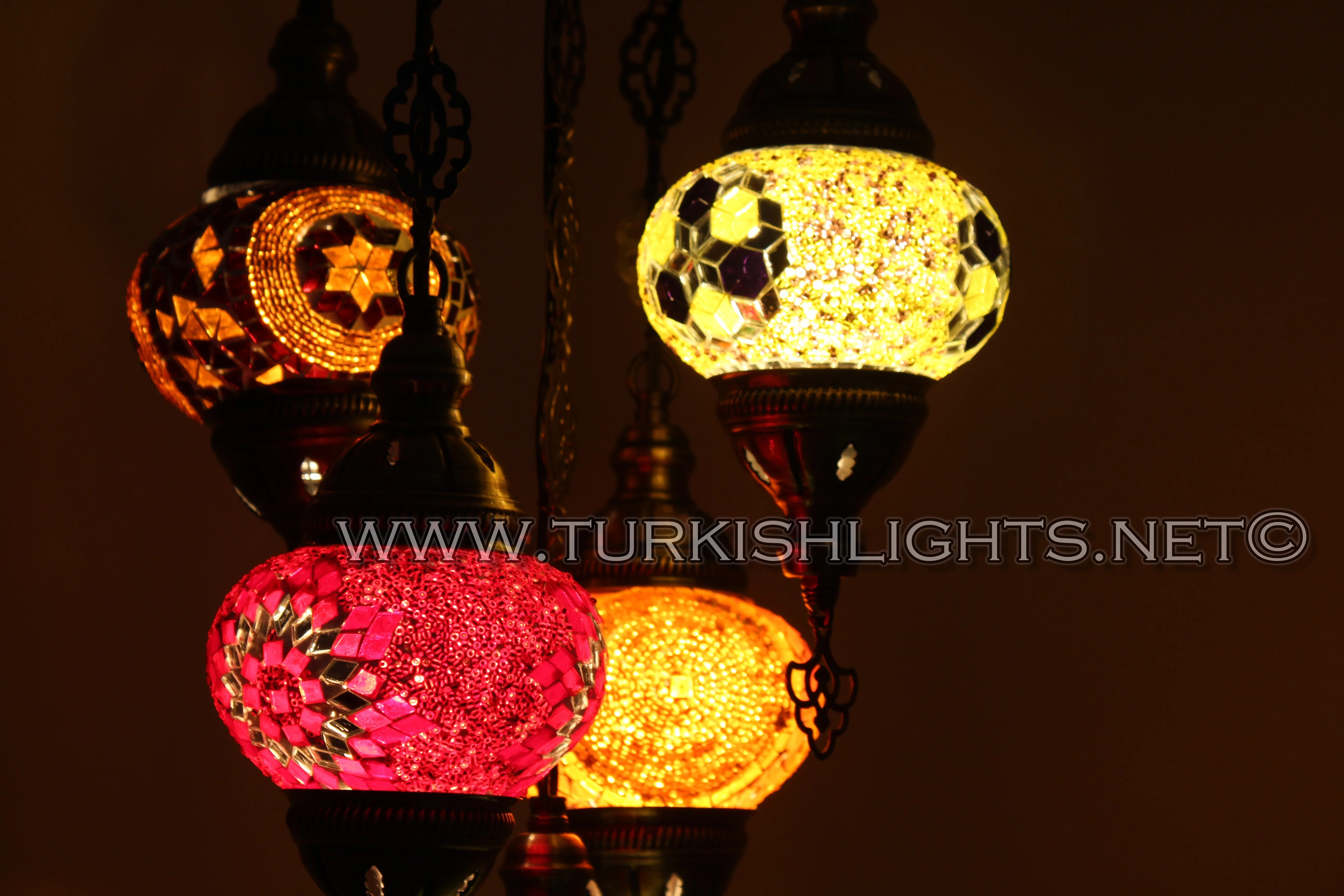 5 Ball Turkish Mosaic Chandelier - Handmade Sultan Design with Medium Globes, ID: S5M-7 - Image 4