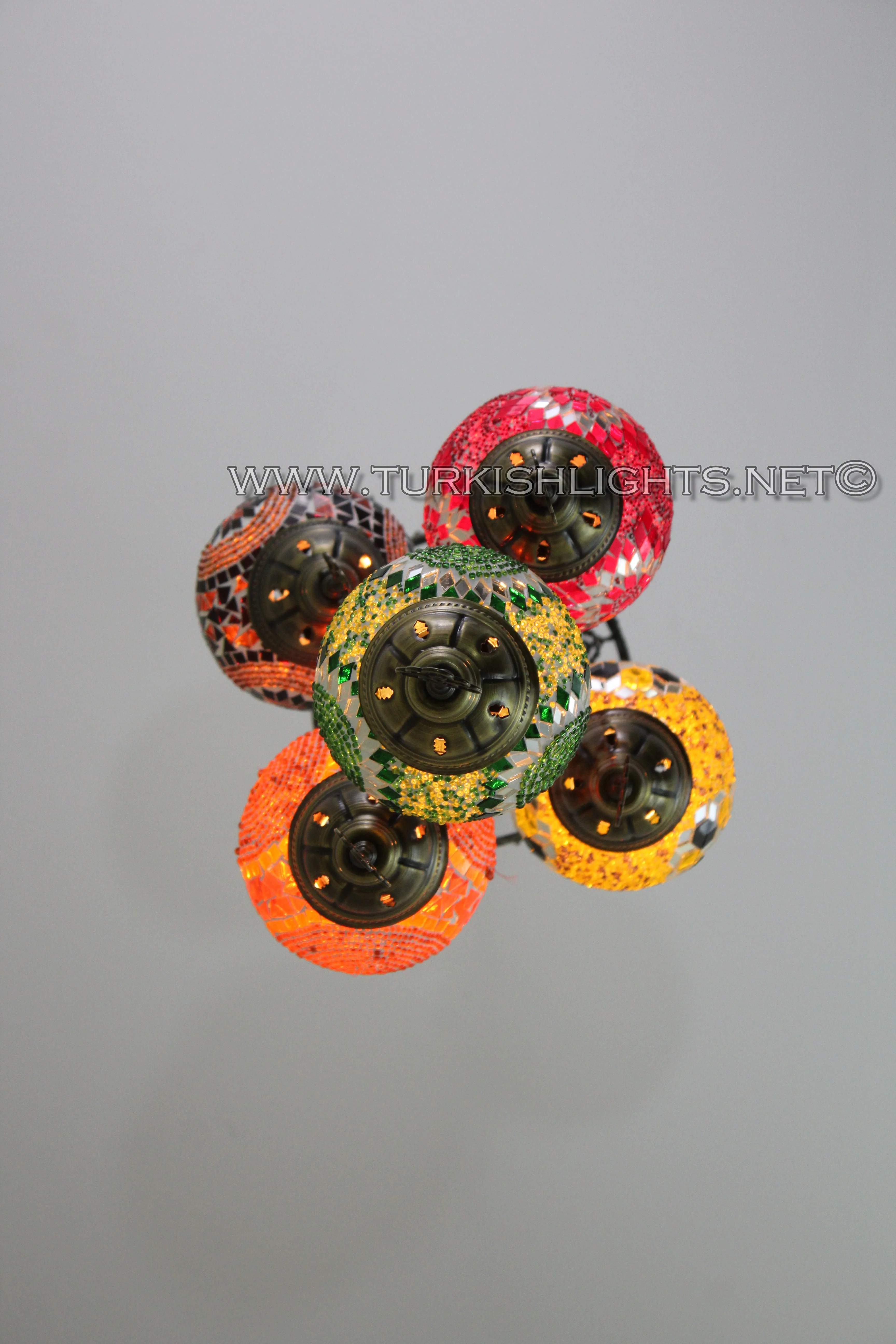 5 Ball Turkish Mosaic Chandelier - Handmade Sultan Design with Medium Globes, ID: S5M-7 - Image 8