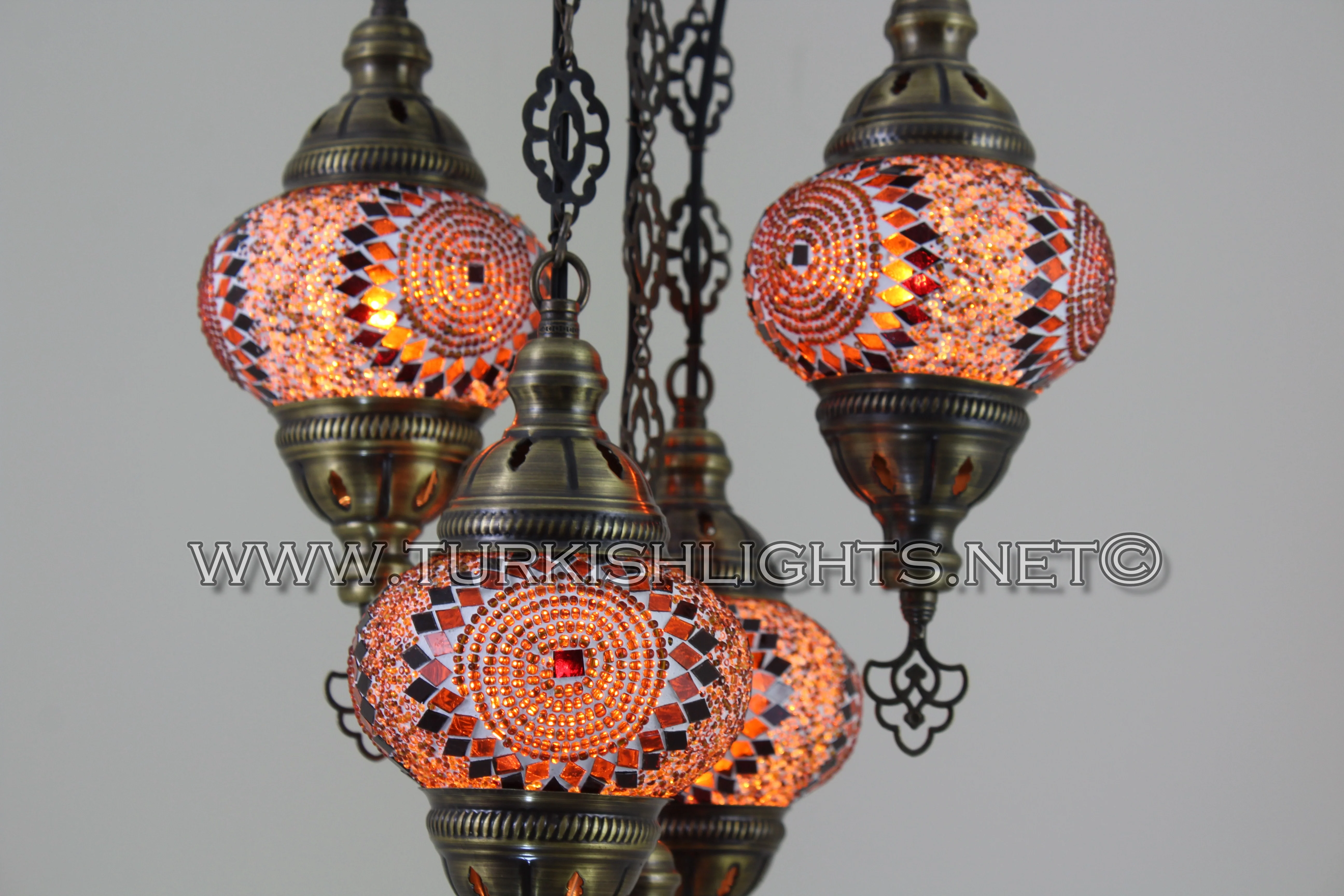 5 Ball Turkish Mosaic Chandelier - Handmade Sultan Design with Medium Globes, ID: S5M-12 - Image 5