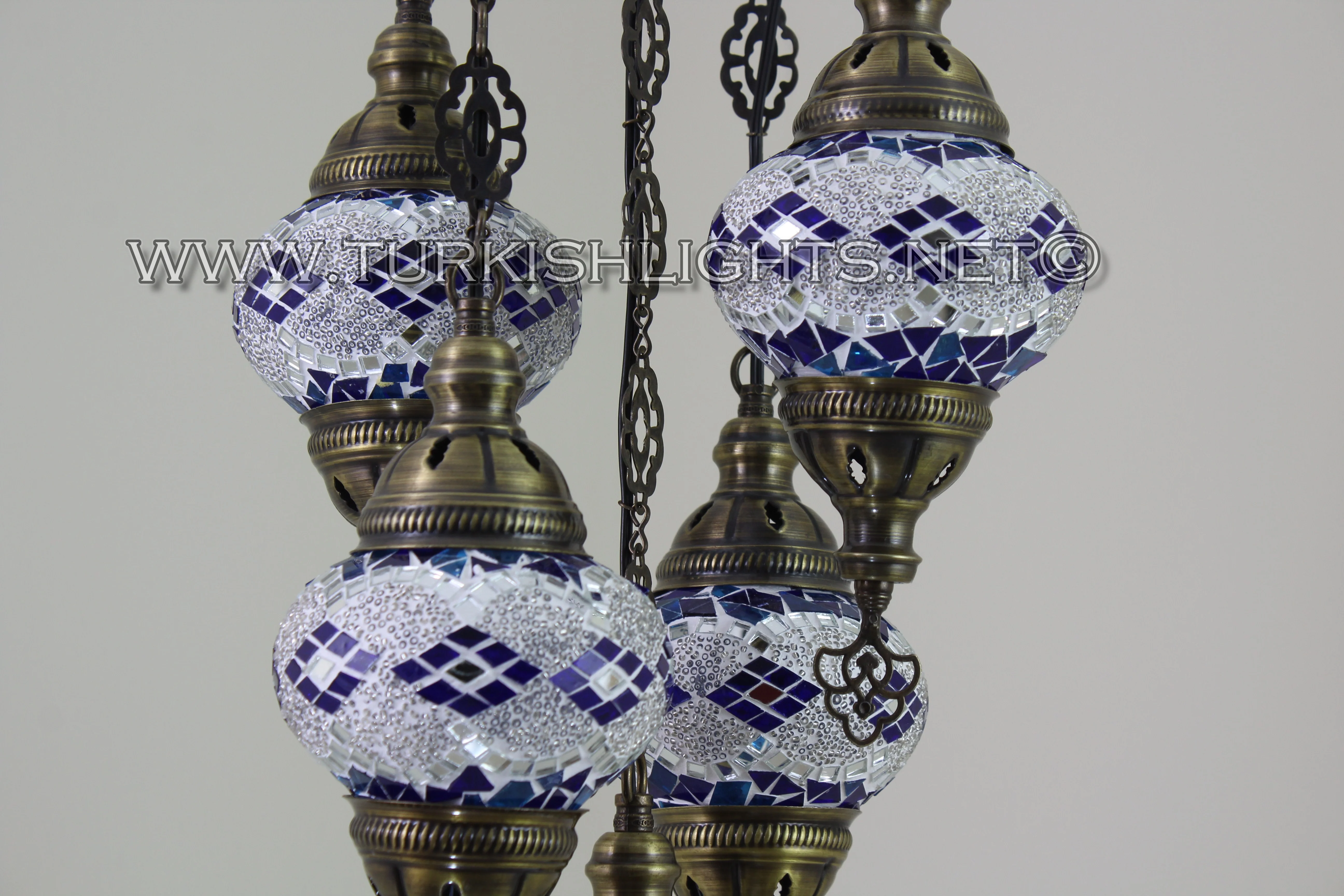 5 Ball Turkish Mosaic Chandelier - Handmade Sultan Design with Medium Globes, ID: S5M-6 - Image 6