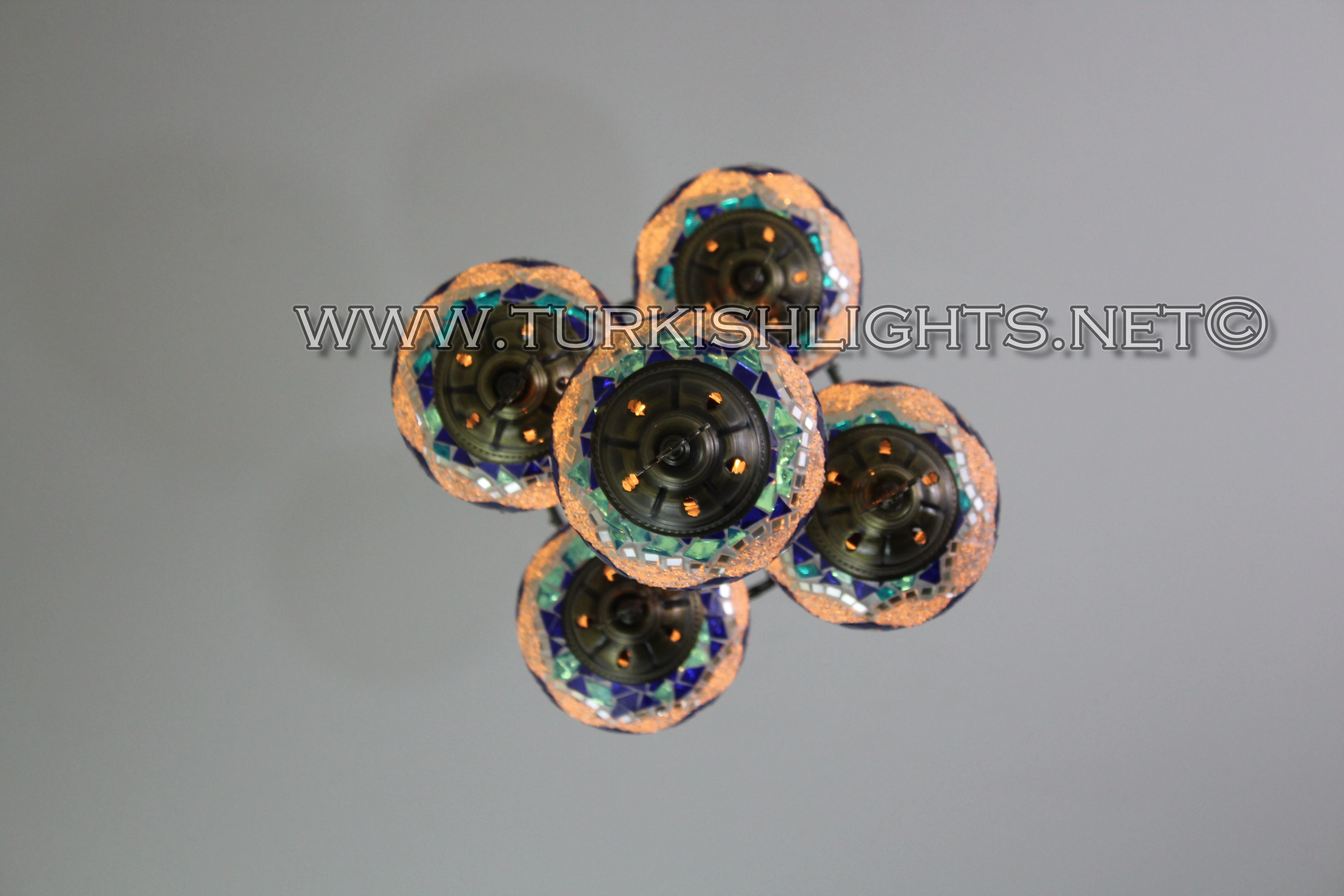 5 Ball Turkish Mosaic Chandelier - Handmade Sultan Design with Medium Globes, ID: S5M-6 - Image 8