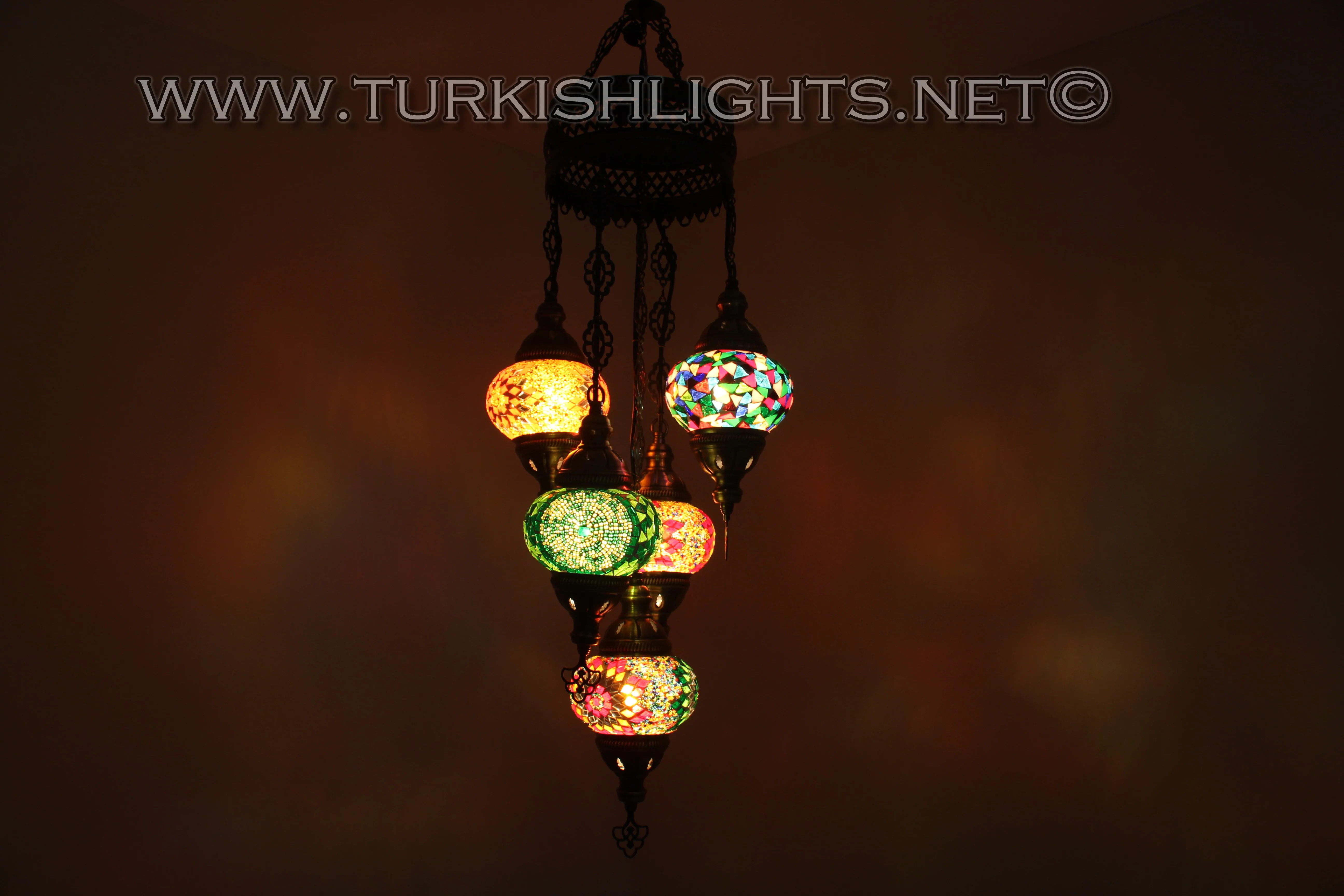 5 Ball Turkish Mosaic Chandelier - Handmade Sultan Design with Medium Globes, ID: S5M-5 - Image 4