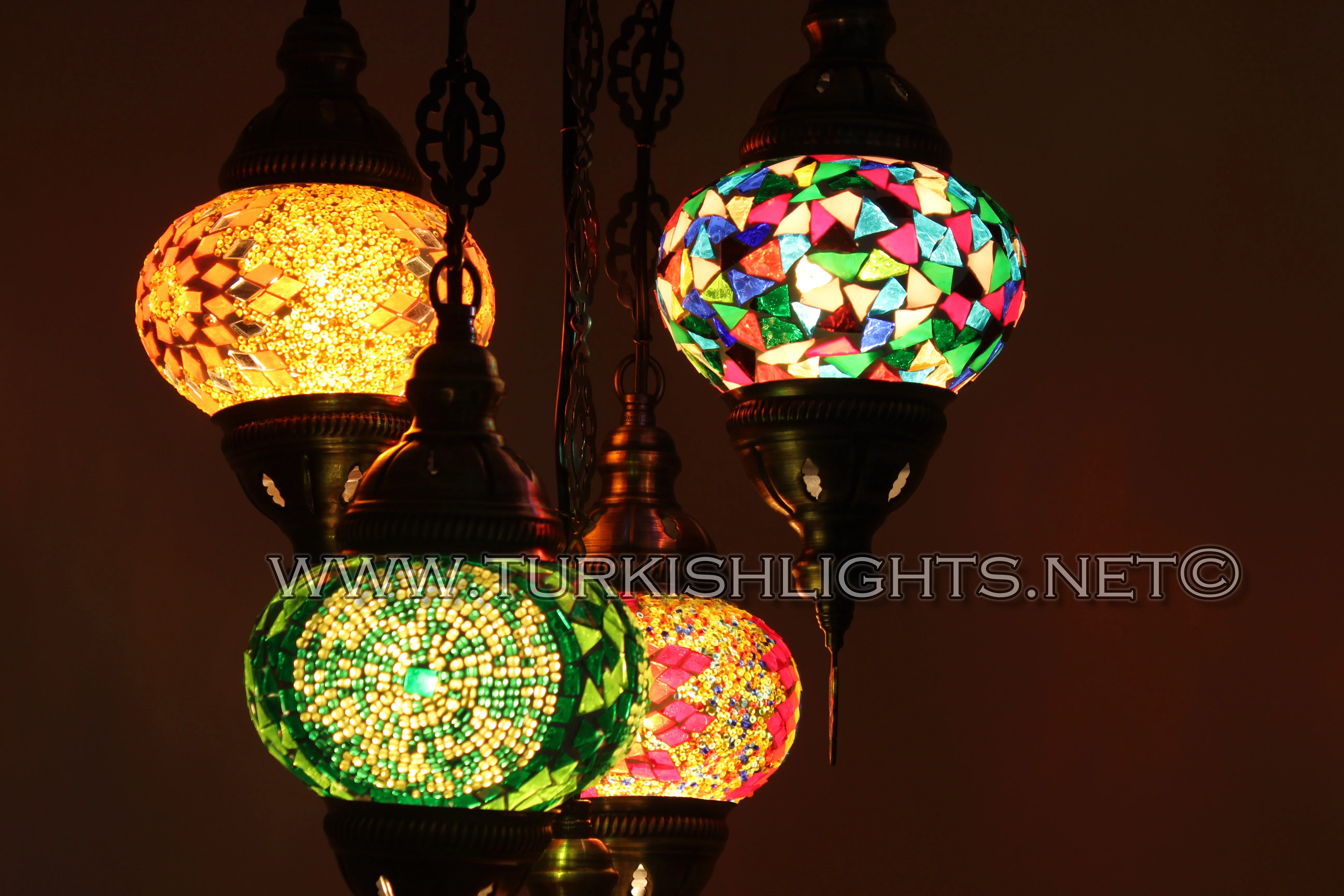 5 Ball Turkish Mosaic Chandelier - Handmade Sultan Design with Medium Globes, ID: S5M-5 - Image 5