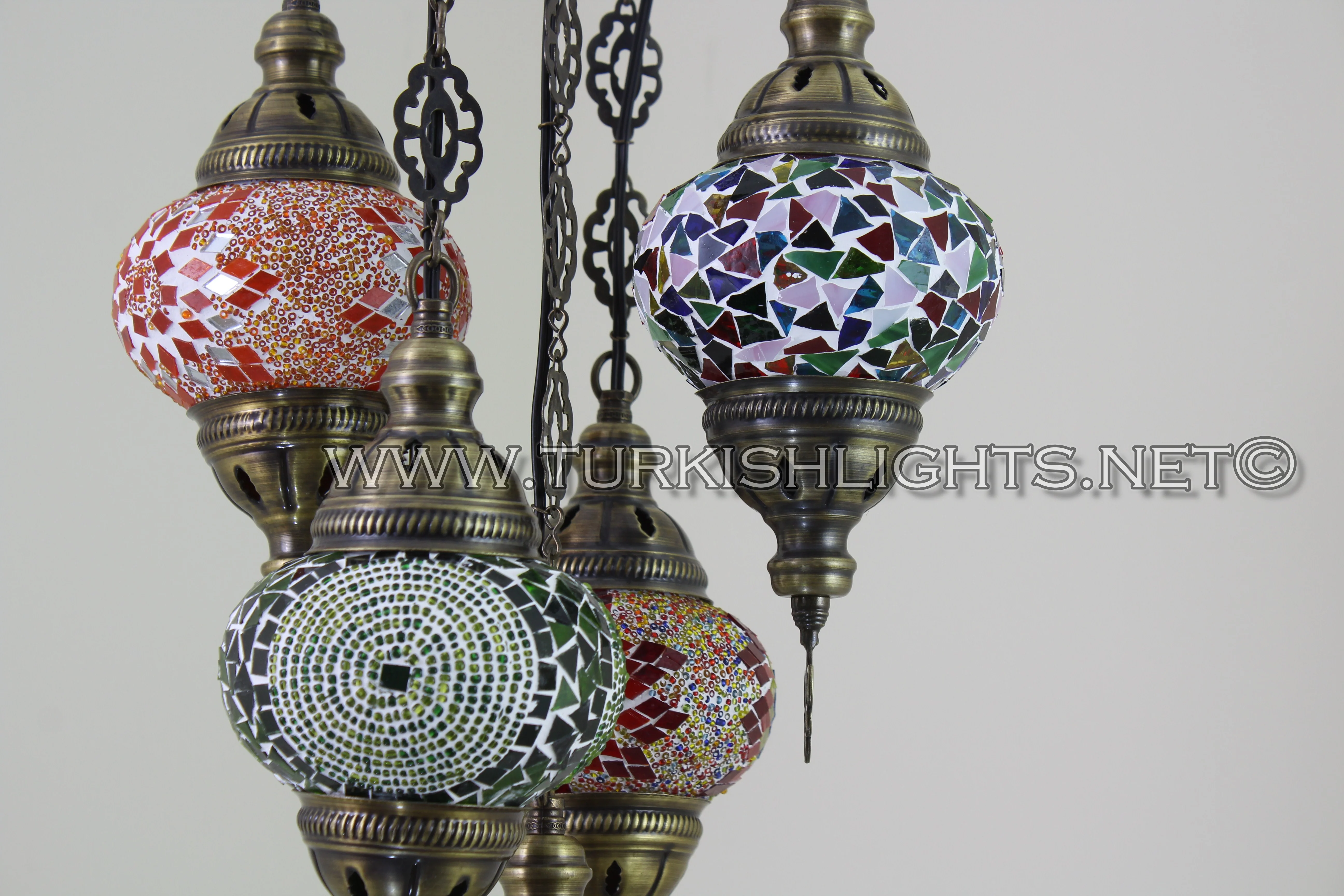 5 Ball Turkish Mosaic Chandelier - Handmade Sultan Design with Medium Globes, ID: S5M-5 - Image 6