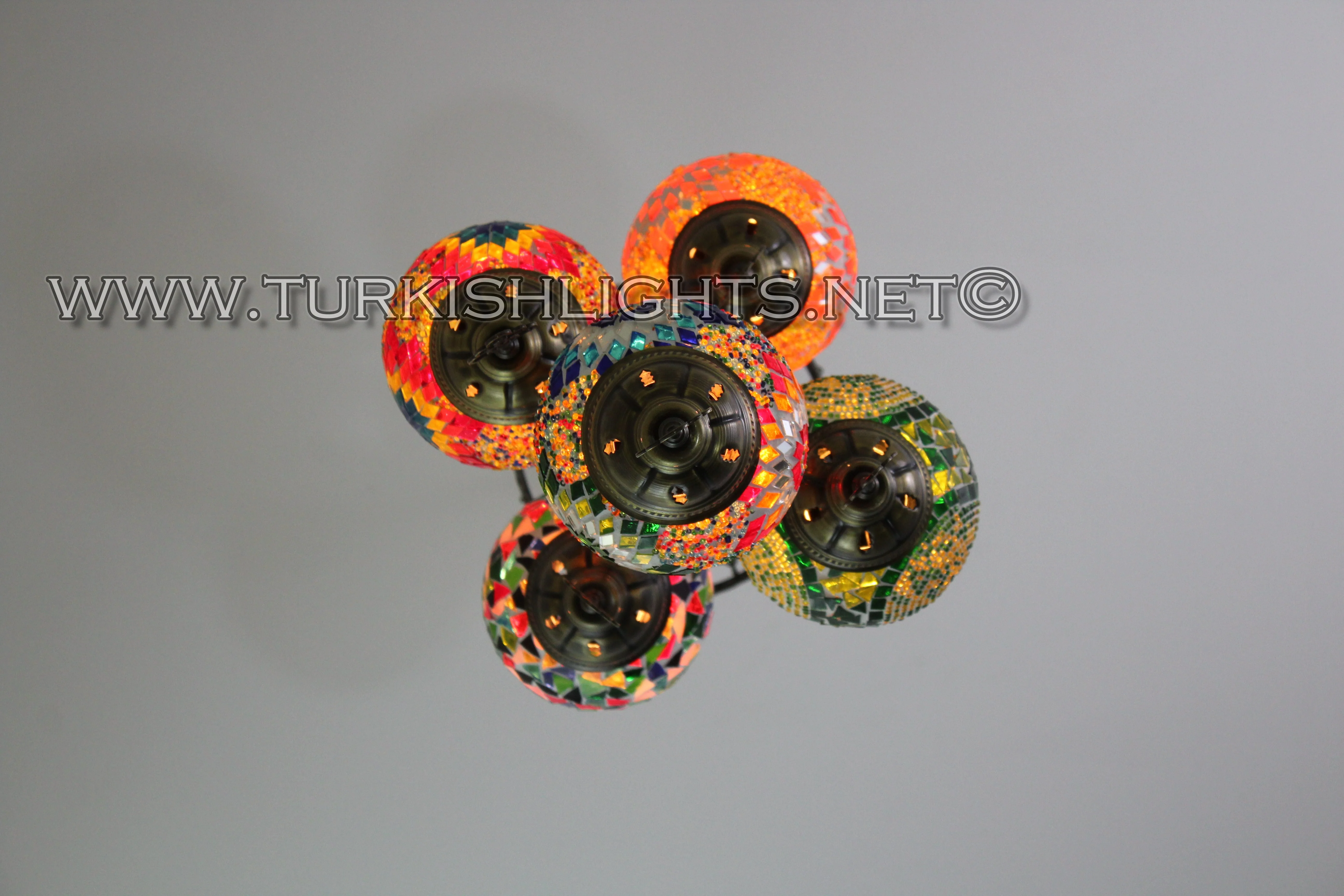 5 Ball Turkish Mosaic Chandelier - Handmade Sultan Design with Medium Globes, ID: S5M-5 - Image 8