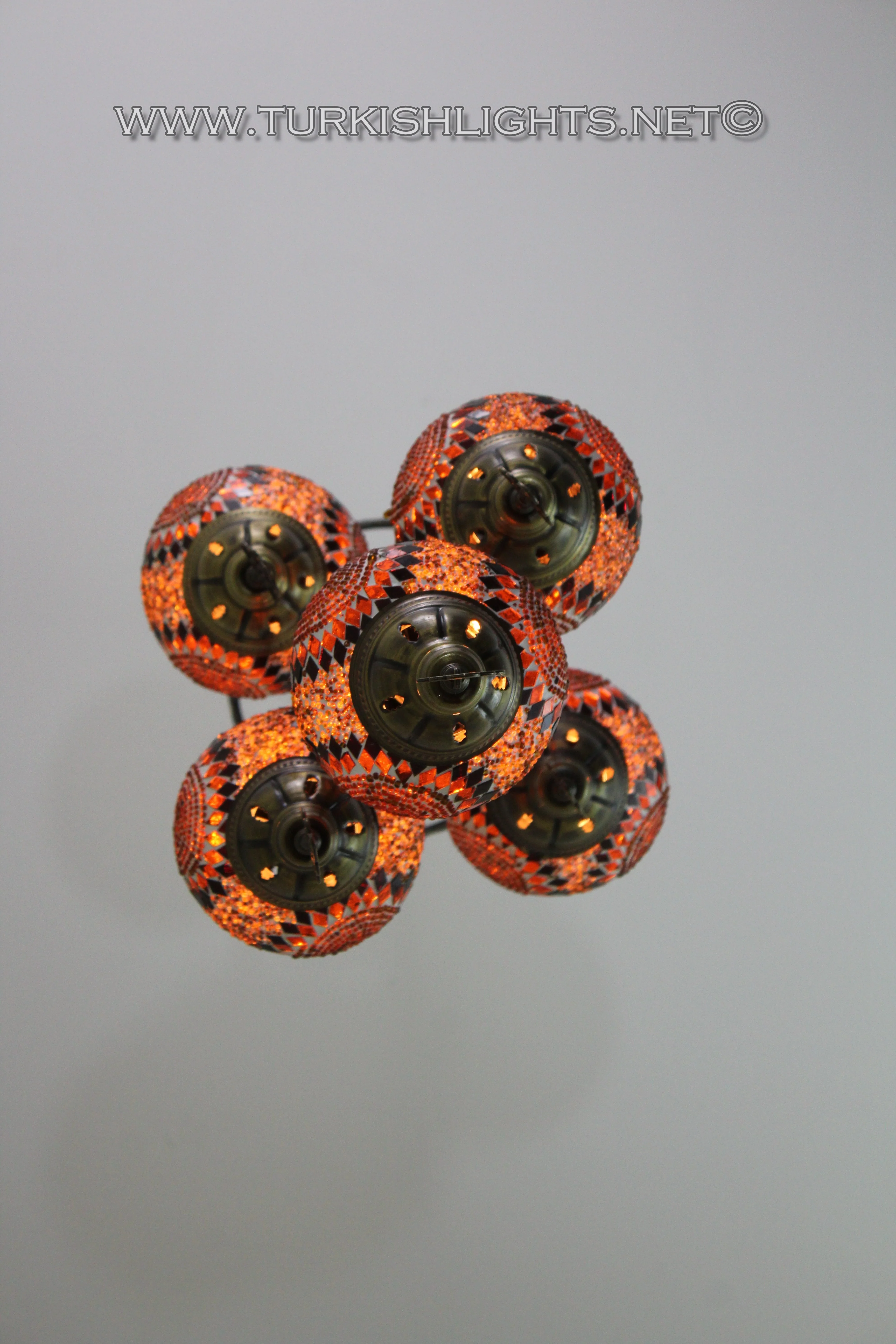 5 Ball Turkish Mosaic Chandelier - Handmade Sultan Design with Medium Globes, ID: S5M-12 - Image 7