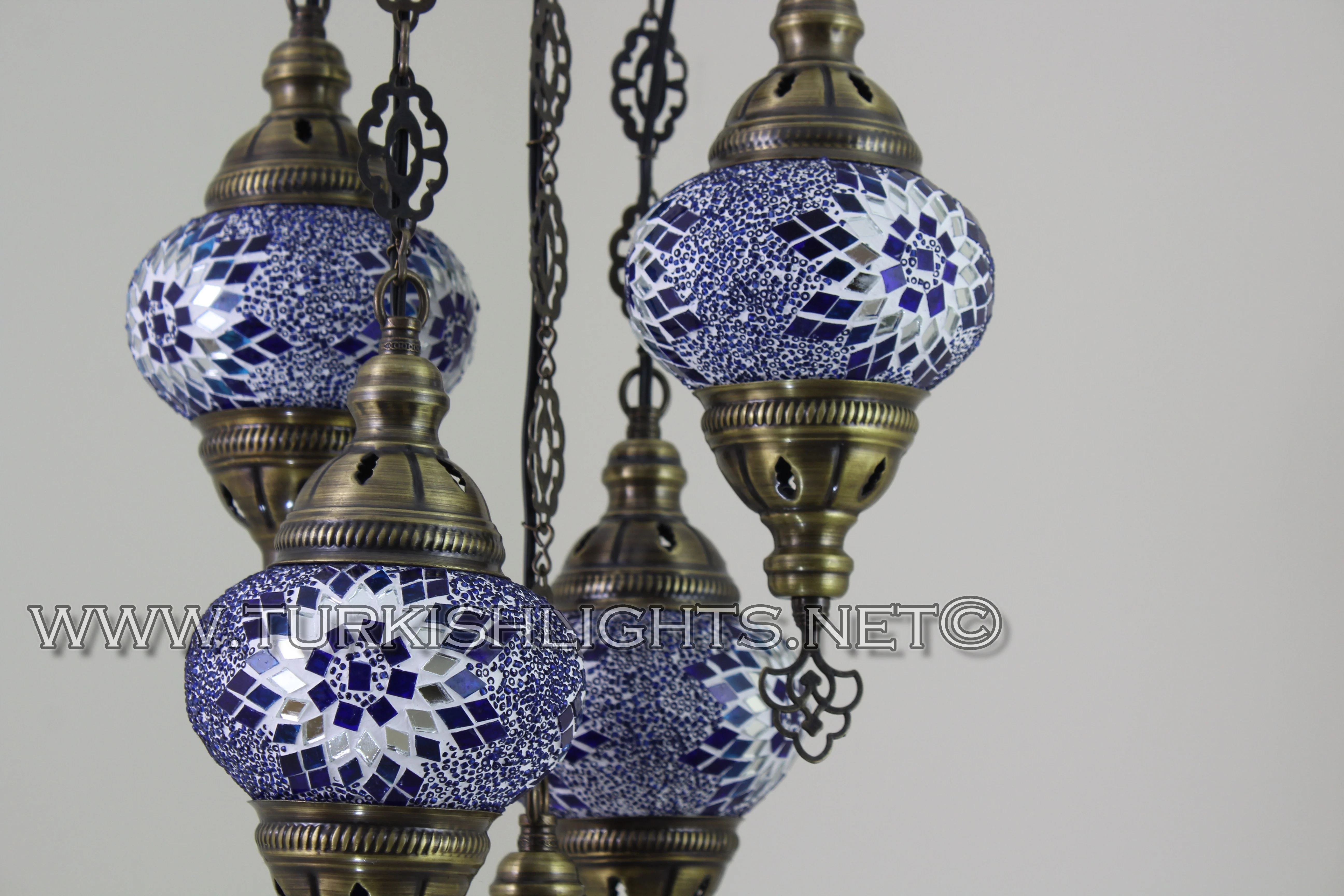 5 Ball Turkish Mosaic Chandelier - Handmade Sultan Design with Large Globes, ID: S5L-11 - Image 6
