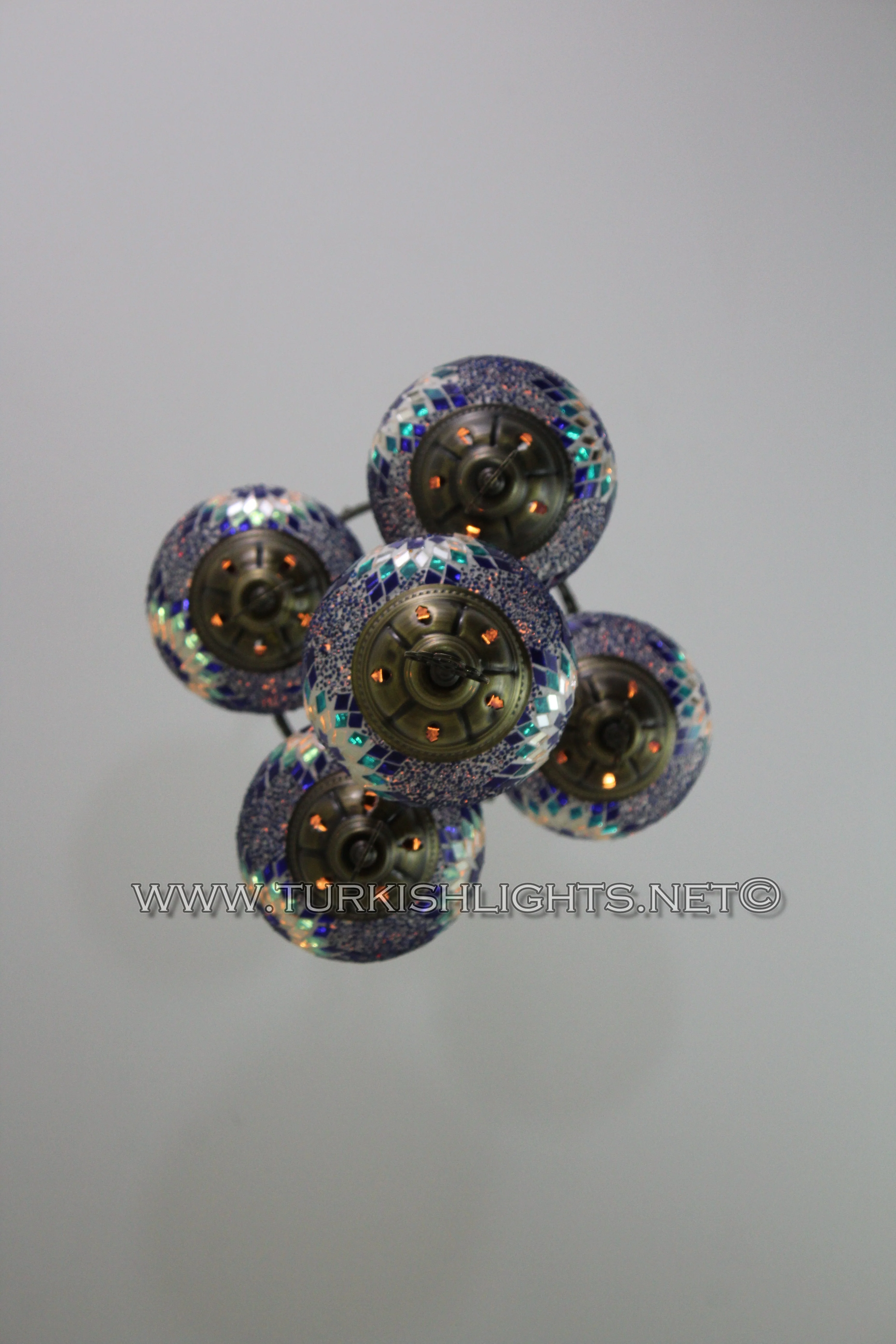 5 Ball Turkish Mosaic Chandelier - Handmade Sultan Design with Large Globes, ID: S5L-11 - Image 8