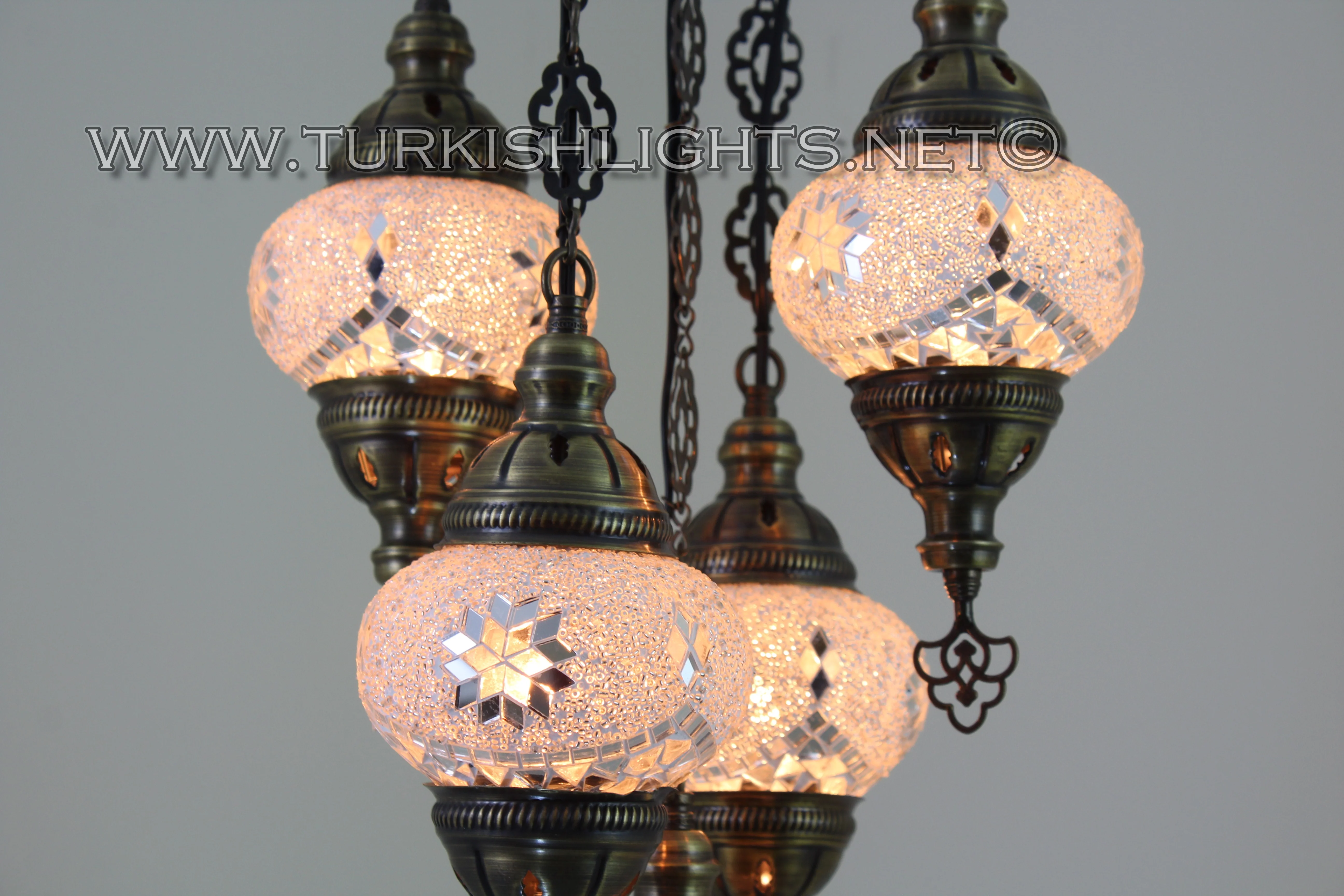 5 Ball Turkish Mosaic Chandelier - Handmade Sultan Design with Medium Globes, ID: S5M-3 - Image 4