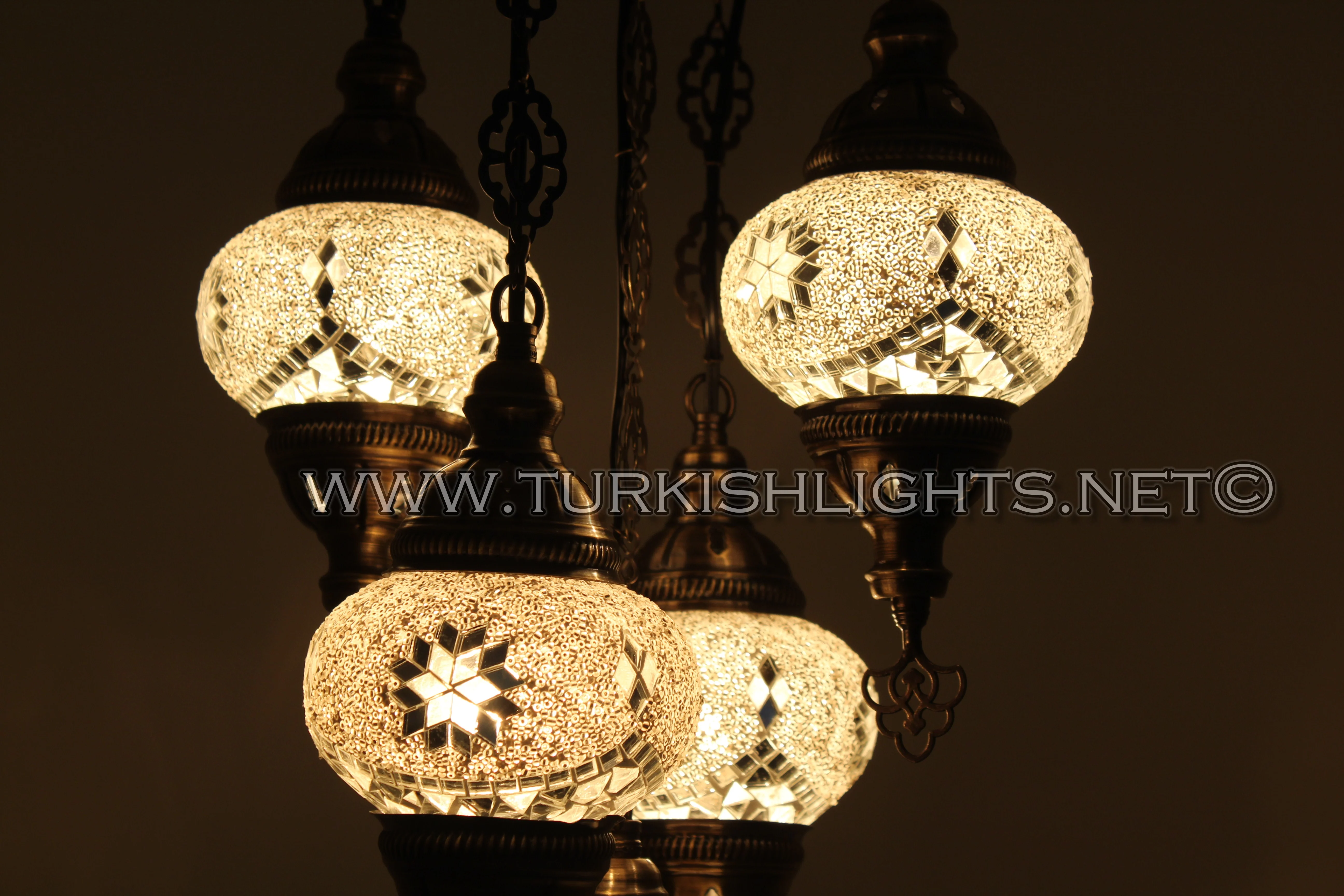 5 Ball Turkish Mosaic Chandelier - Handmade Sultan Design with Medium Globes, ID: S5M-3 - Image 5