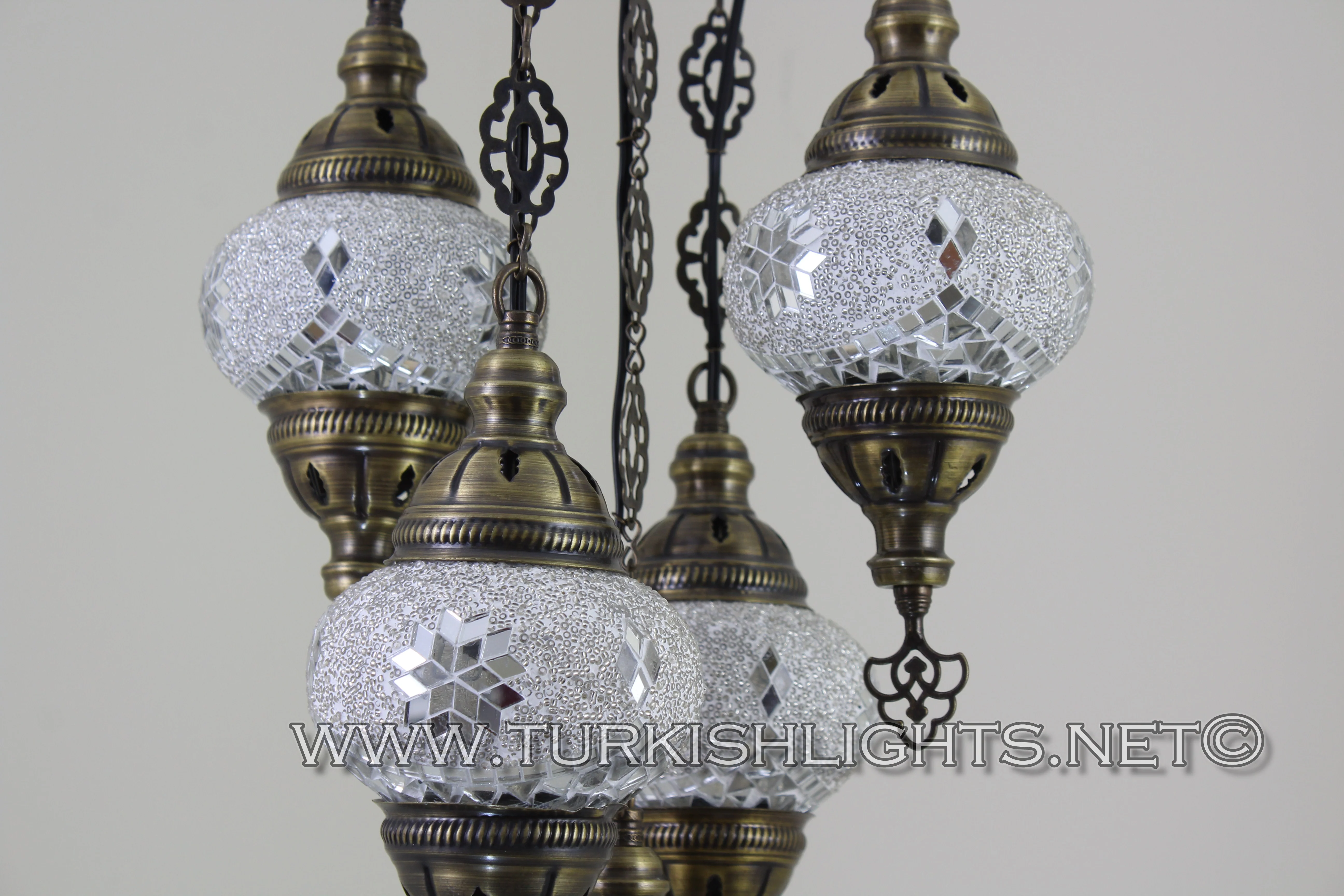5 Ball Turkish Mosaic Chandelier - Handmade Sultan Design with Medium Globes, ID: S5M-3 - Image 6