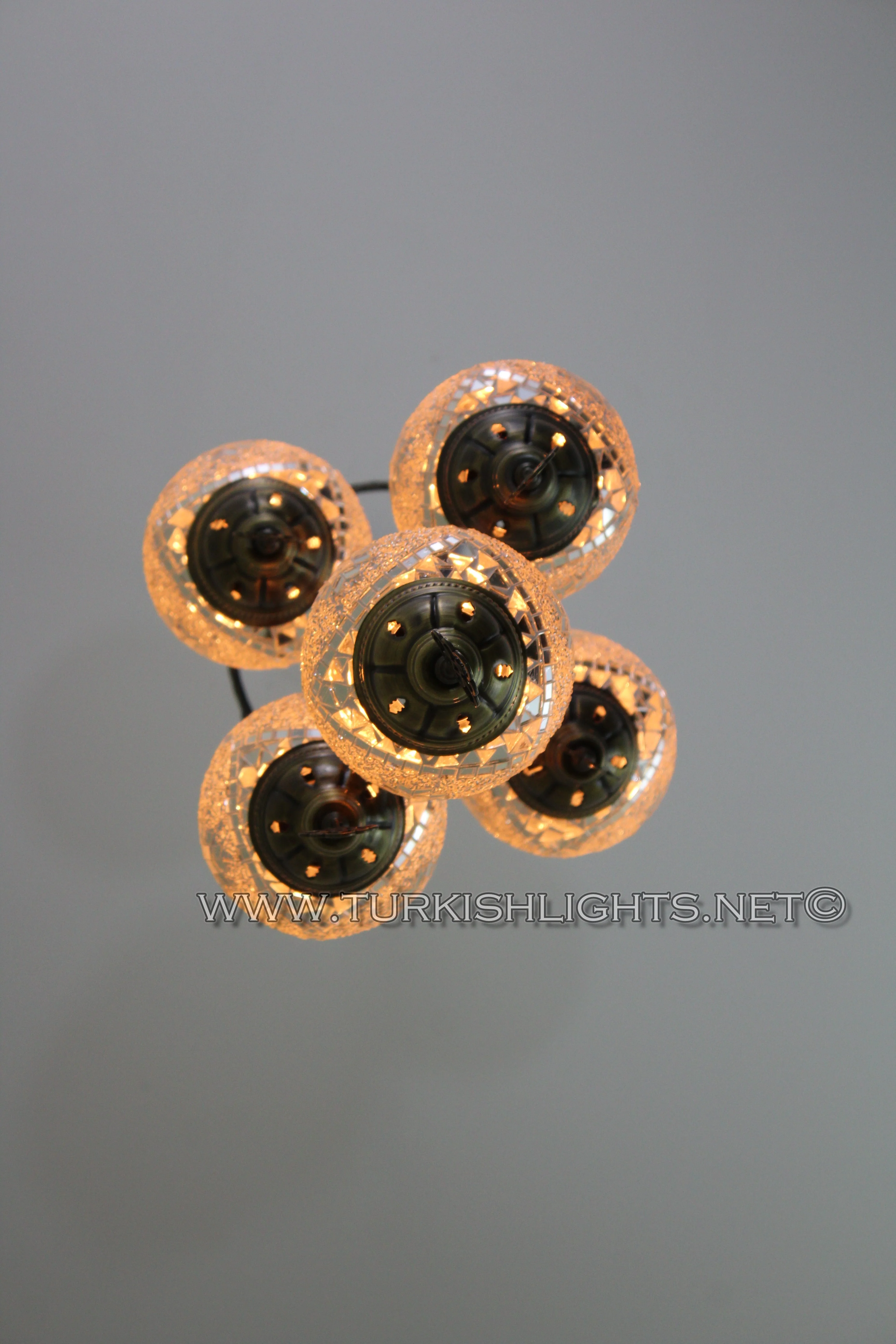 5 Ball Turkish Mosaic Chandelier - Handmade Sultan Design with Medium Globes, ID: S5M-3 - Image 8