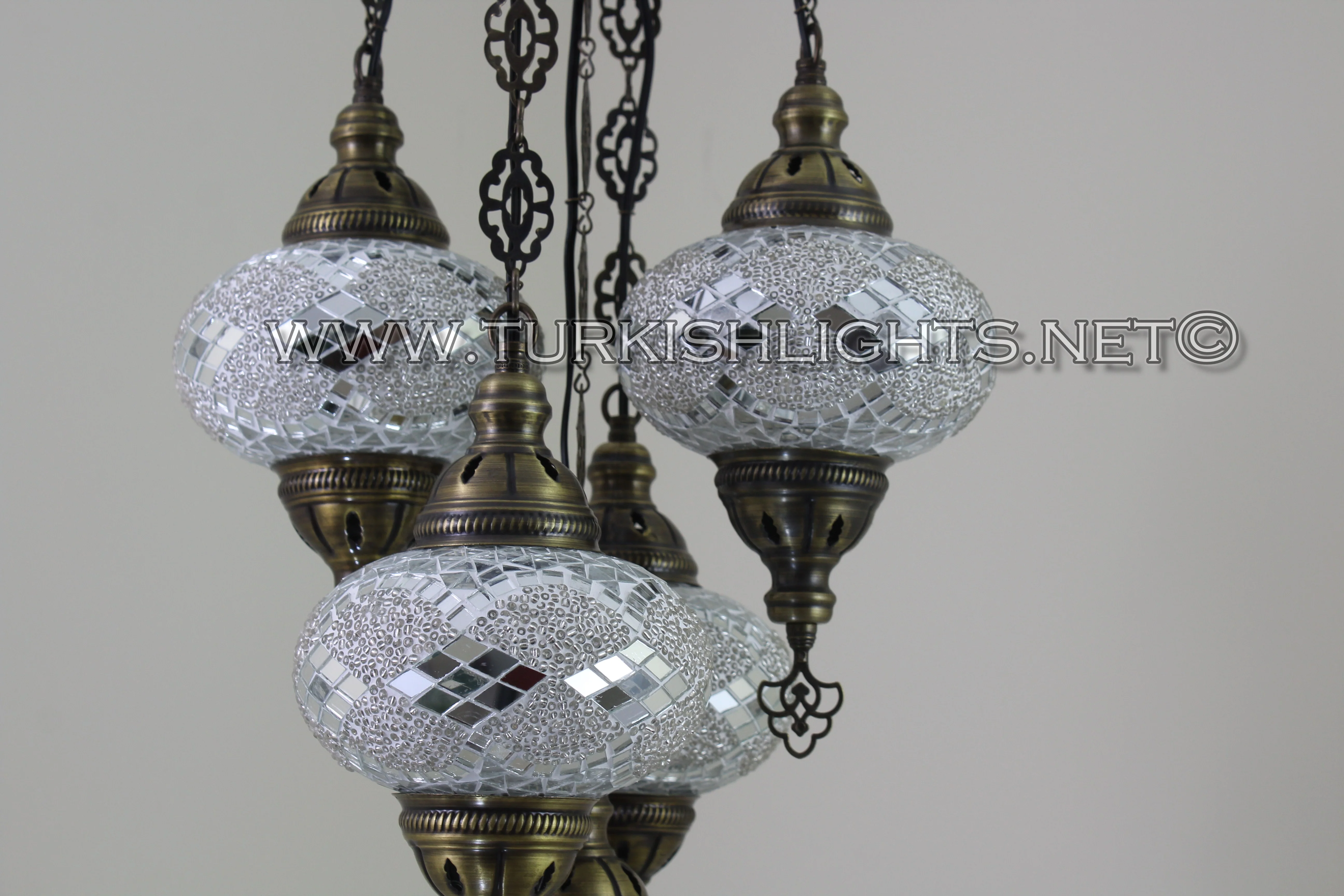 5 Ball Turkish Mosaic Chandelier - Handmade Sultan Design with Large Globes, ID: S5L-9 - Image 5