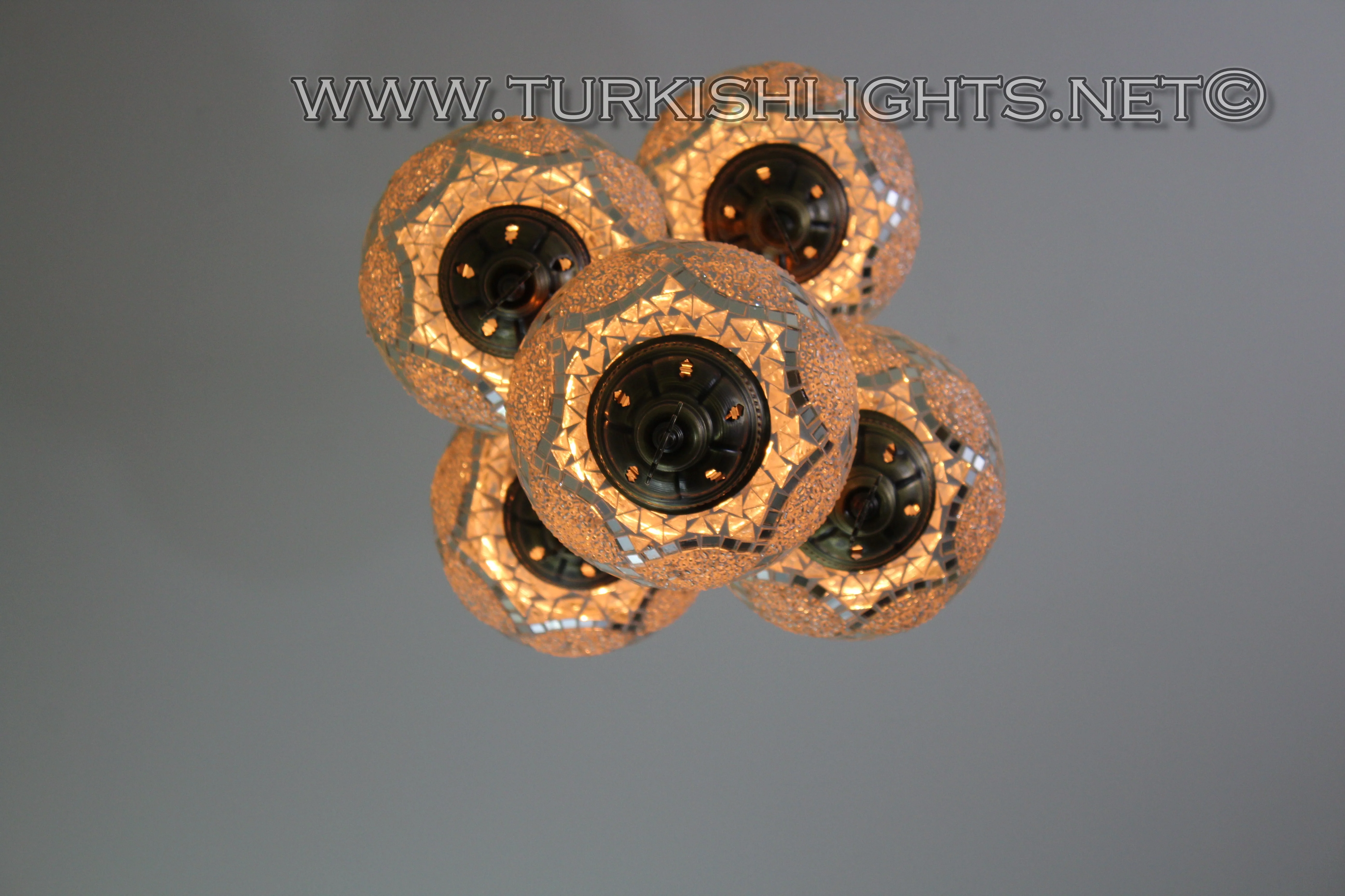 5 Ball Turkish Mosaic Chandelier - Handmade Sultan Design with Large Globes, ID: S5L-9 - Image 8