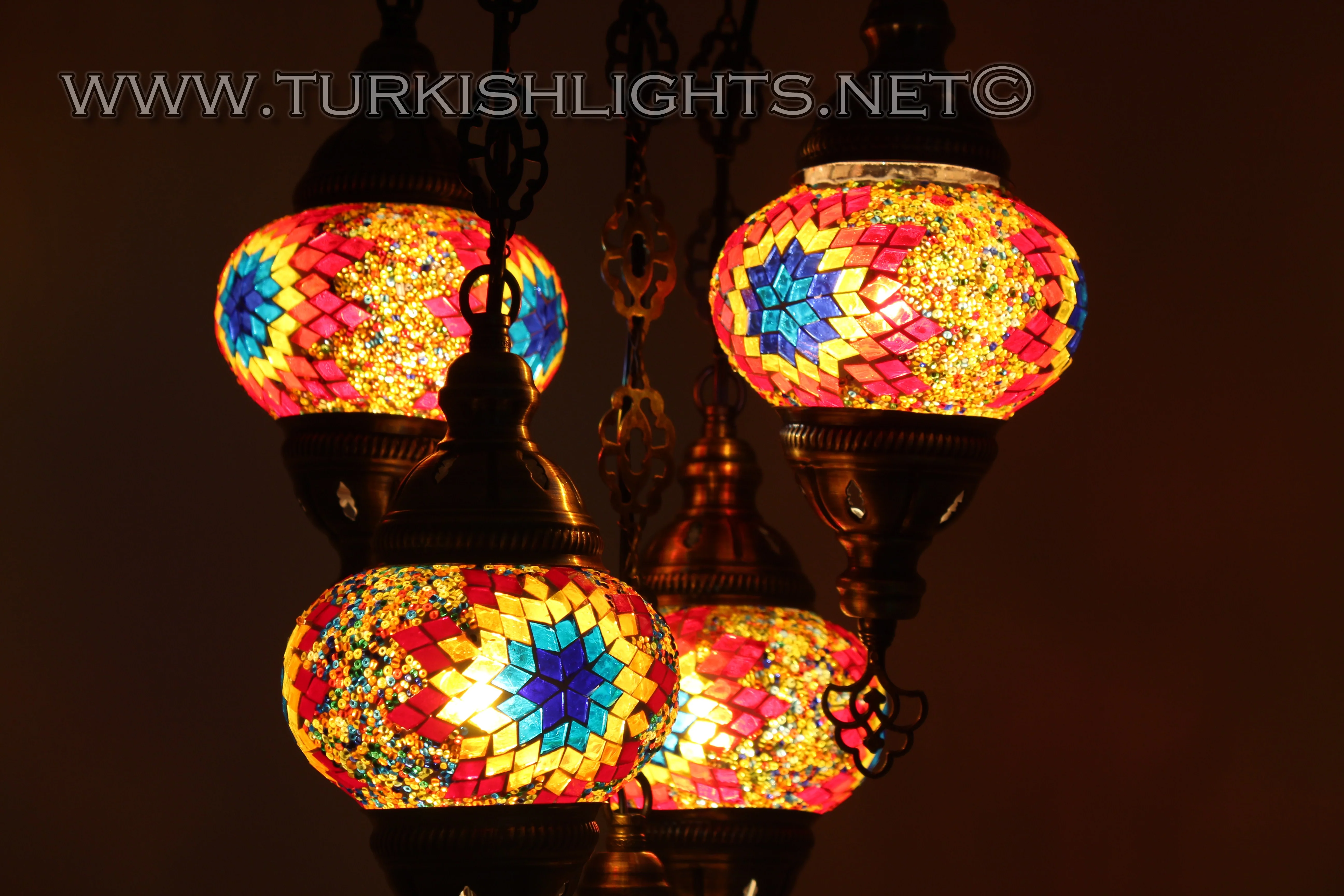 5 Ball Turkish Mosaic Chandelier - Handmade Sultan Design with Medium Globes, ID: S5M-4 - Image 3