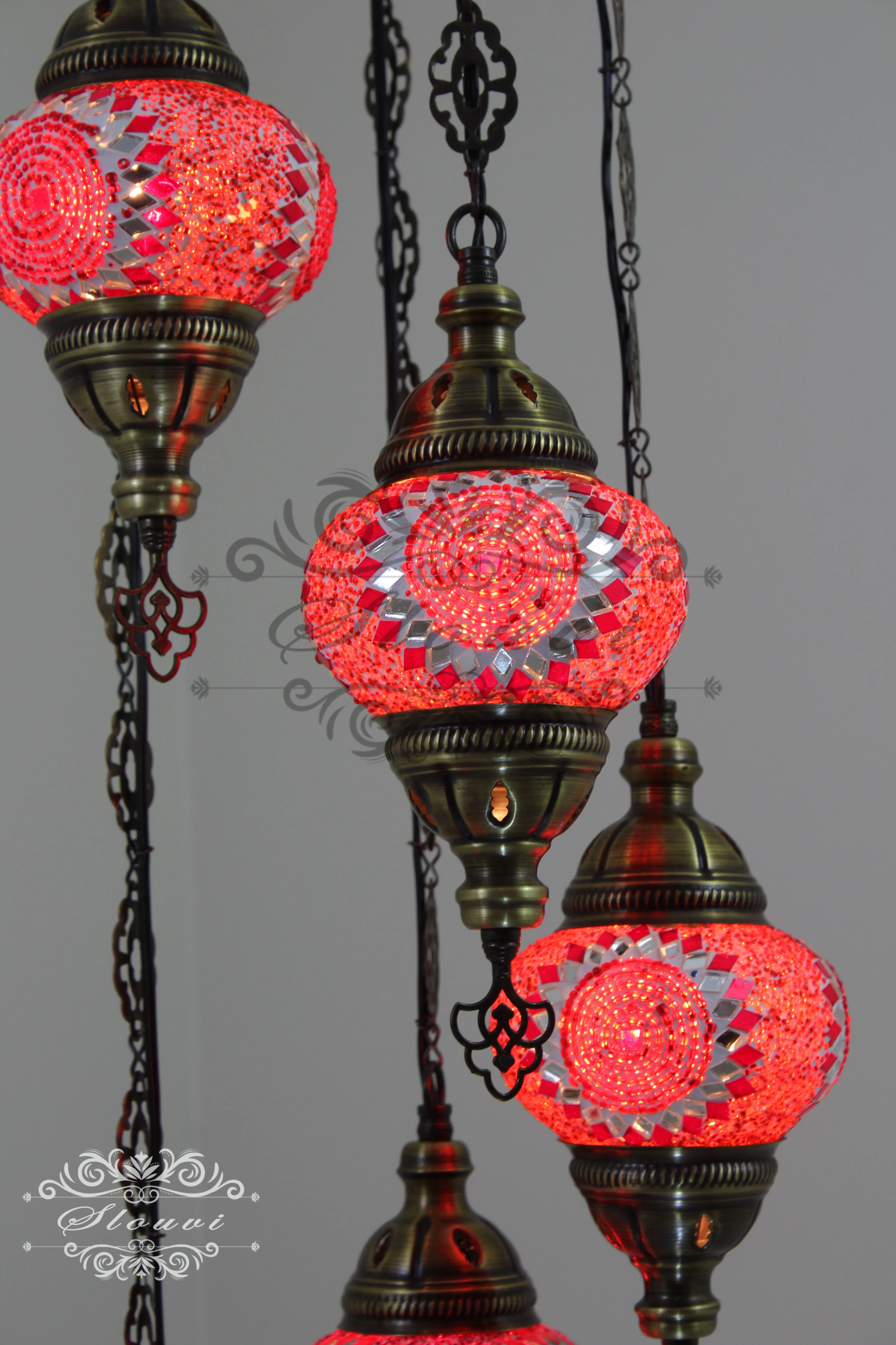 5 Ball Turkish Mosaic Chandelier - Water Drop Design with Medium Globes, ID: H05M-5 - Image 2