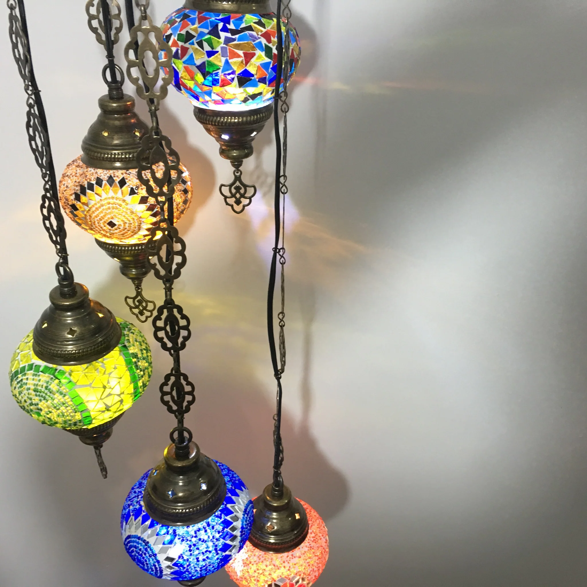 5 Ball Turkish Mosaic Chandelier - Water Drop Design with Medium Globes, ID: H05M-14 - Image 13