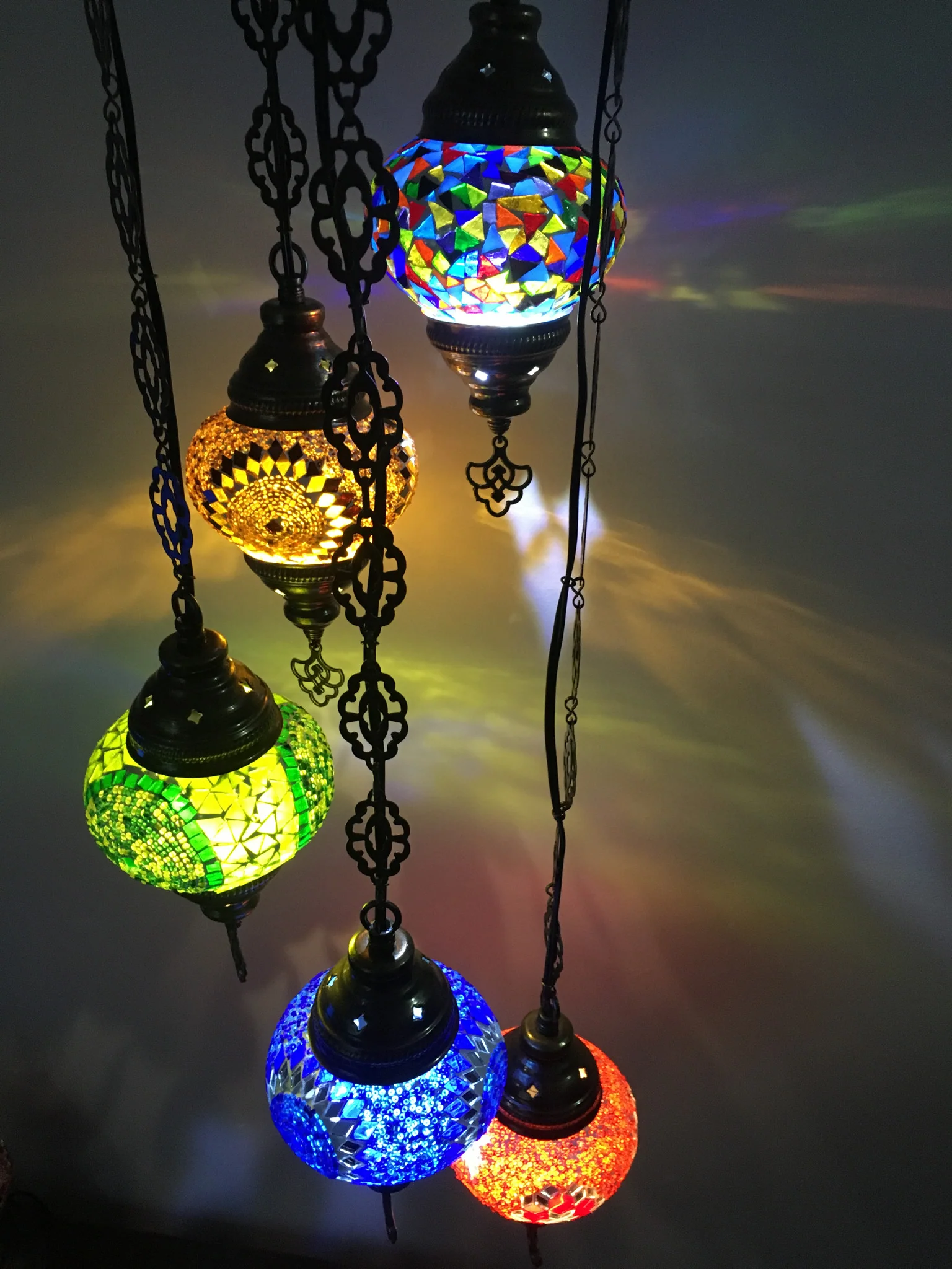 5 Ball Turkish Mosaic Chandelier - Water Drop Design with Medium Globes, ID: H05M-14 - Image 7