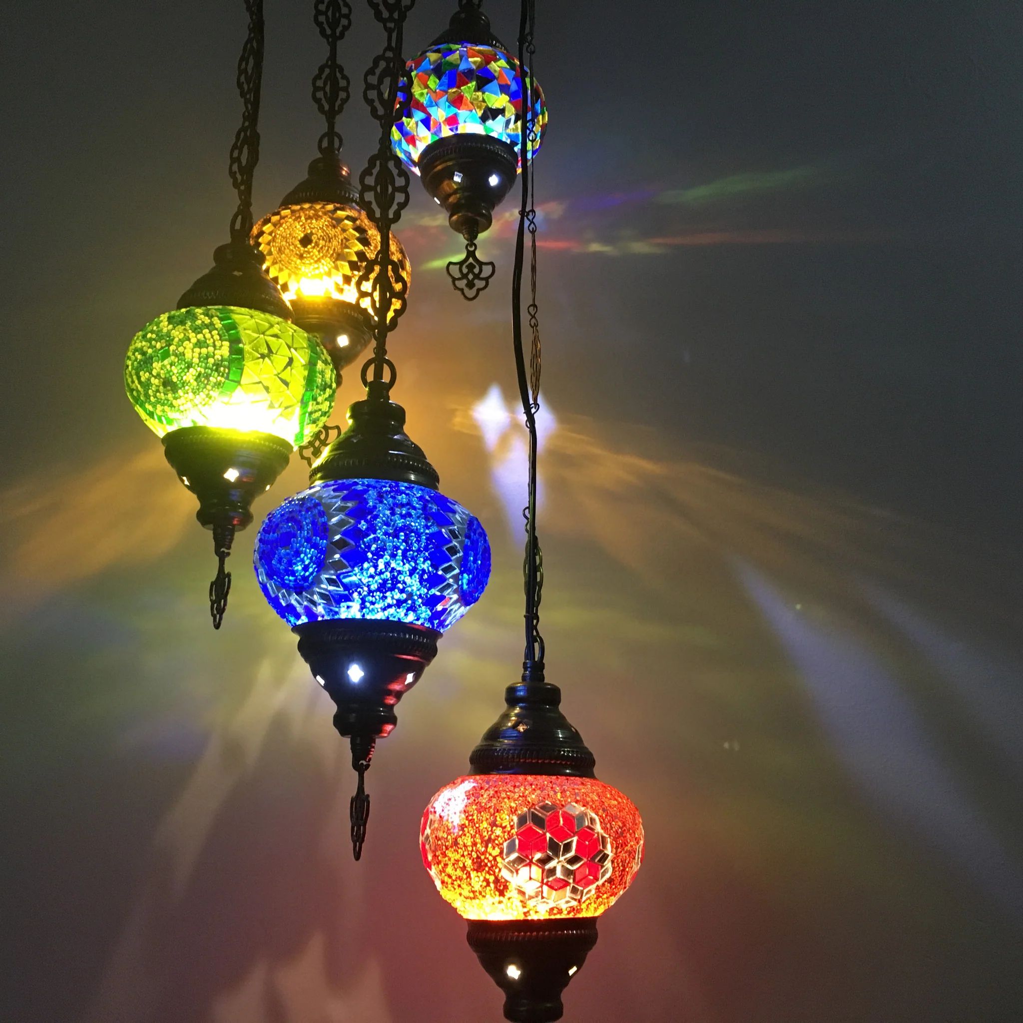 5 Ball Turkish Mosaic Chandelier - Water Drop Design with Medium Globes, ID: H05M-14 - Image 9