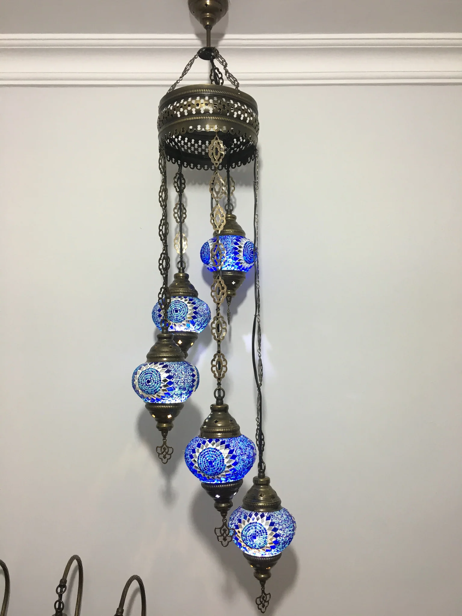 5 BALL TURKISH MOSAIC CHANDELIER BLUE SUNFLOWER - Image 3