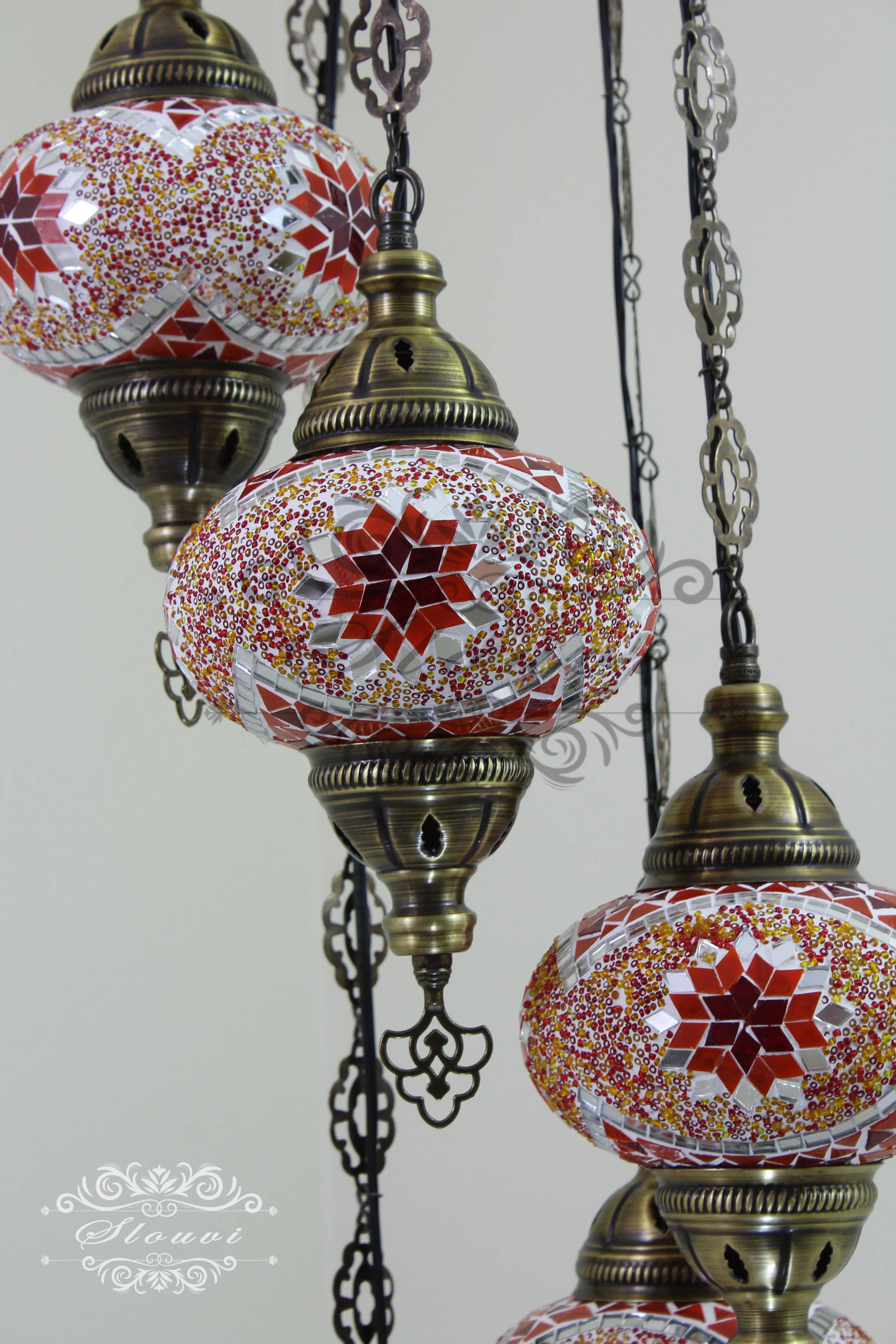 5 Ball Turkish Mosaic Chandelier - Water Drop Design with Large Globes, ID: H05L-9 - Image 6
