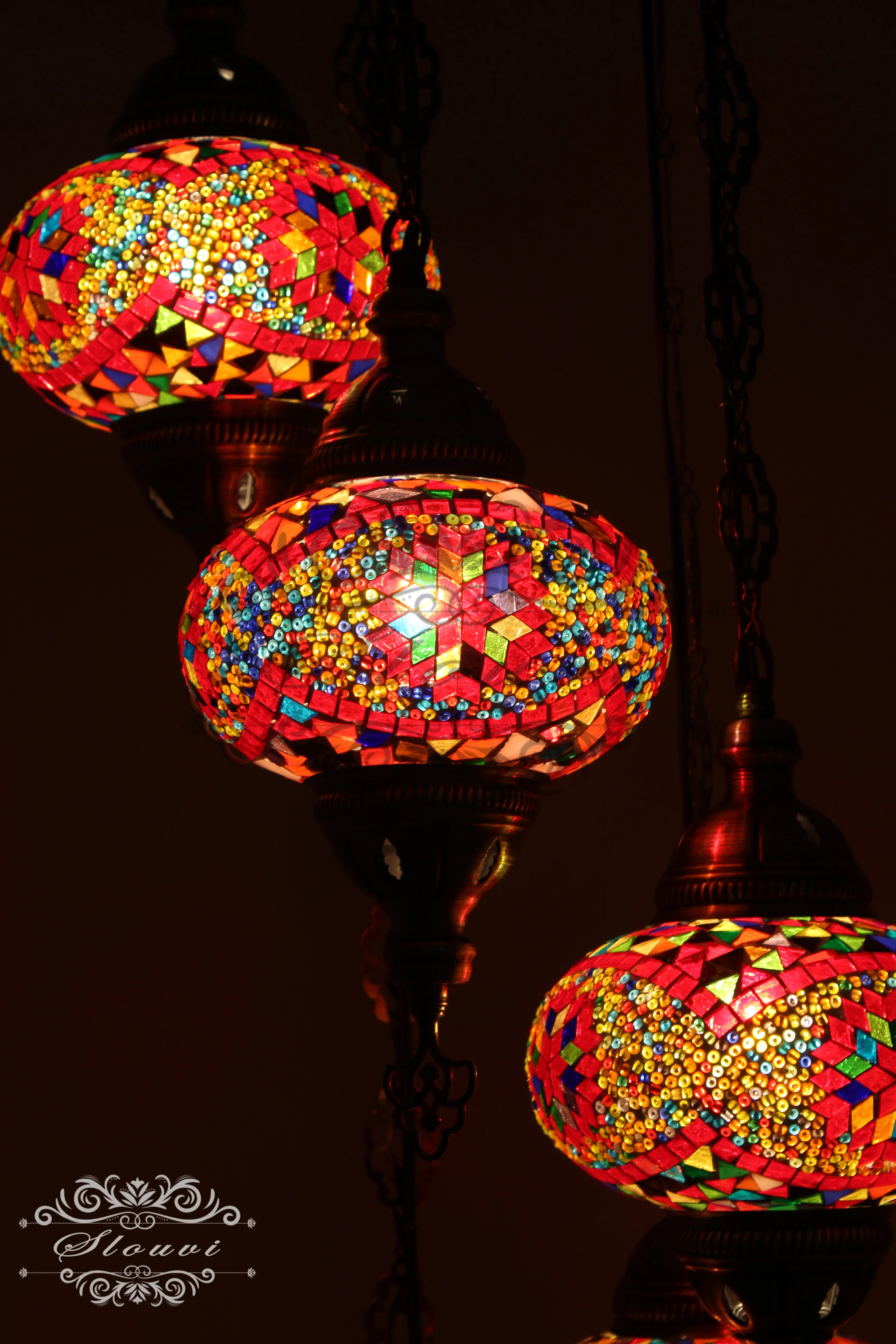 5 Ball Turkish Mosaic Chandelier - Water Drop Design with Large Globes, ID: H05L-8 - Image 2