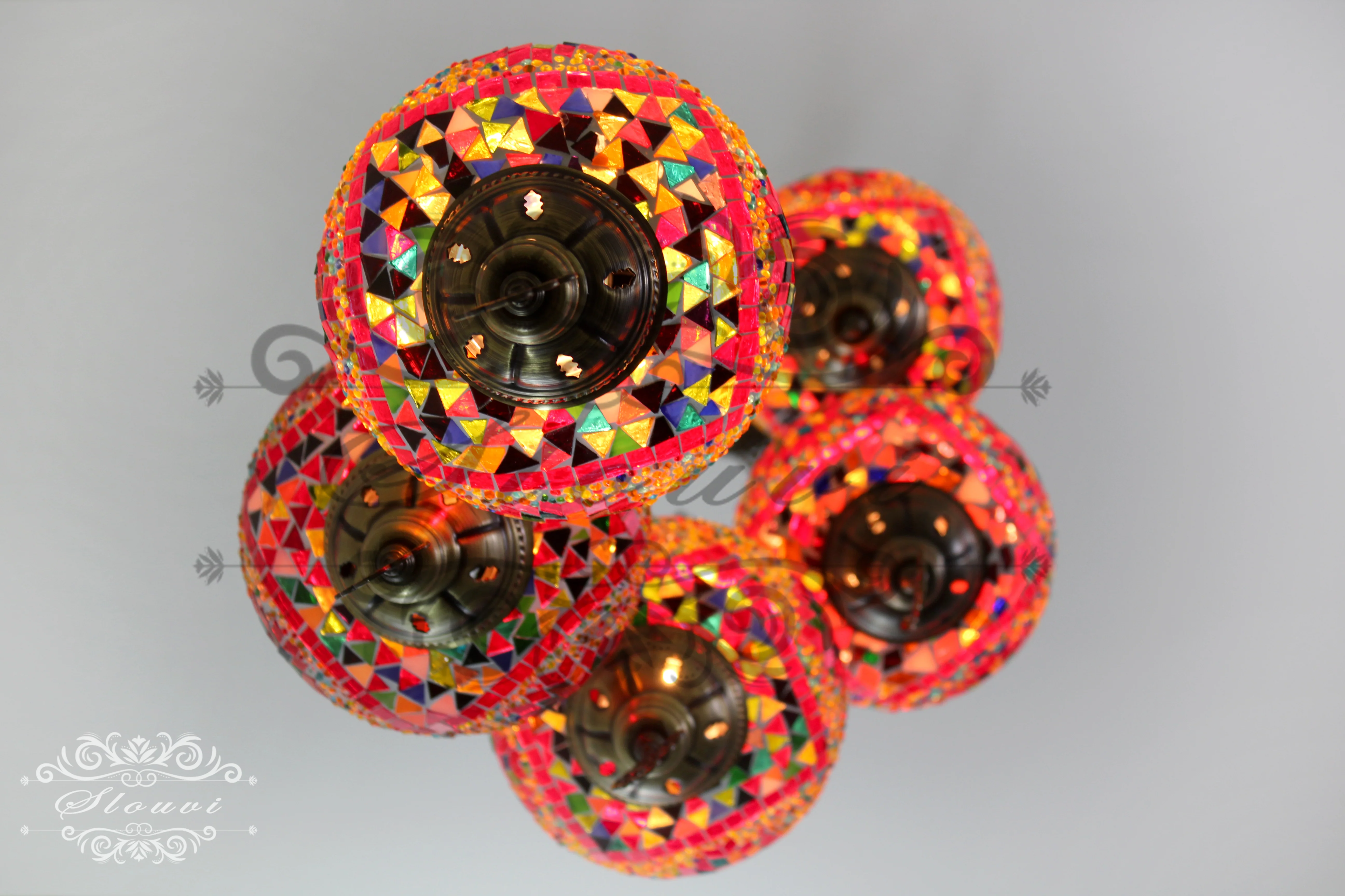 5 Ball Turkish Mosaic Chandelier - Water Drop Design with Large Globes, ID: H05L-8 - Image 5