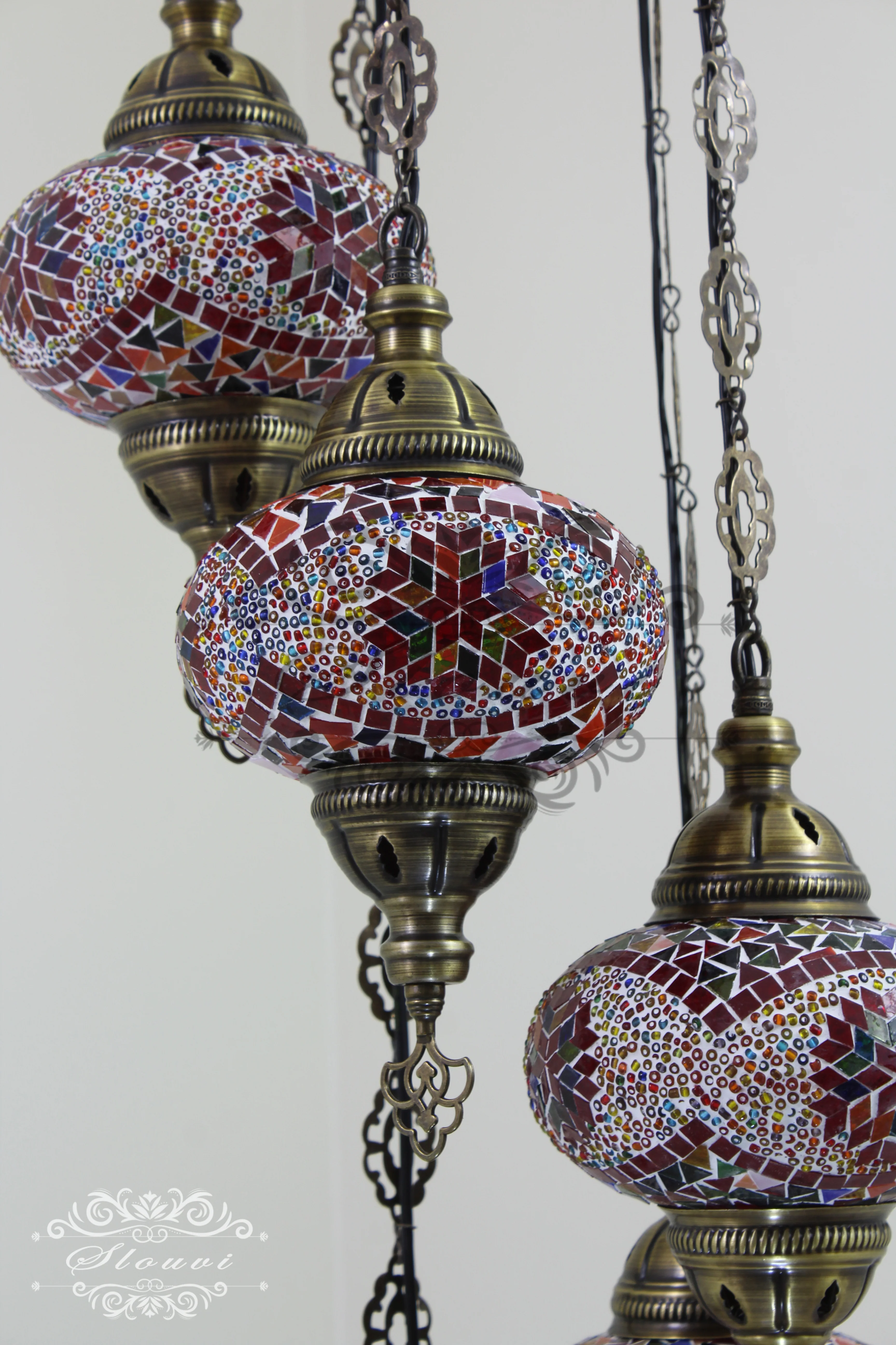 5 Ball Turkish Mosaic Chandelier - Water Drop Design with Large Globes, ID: H05L-8 - Image 6