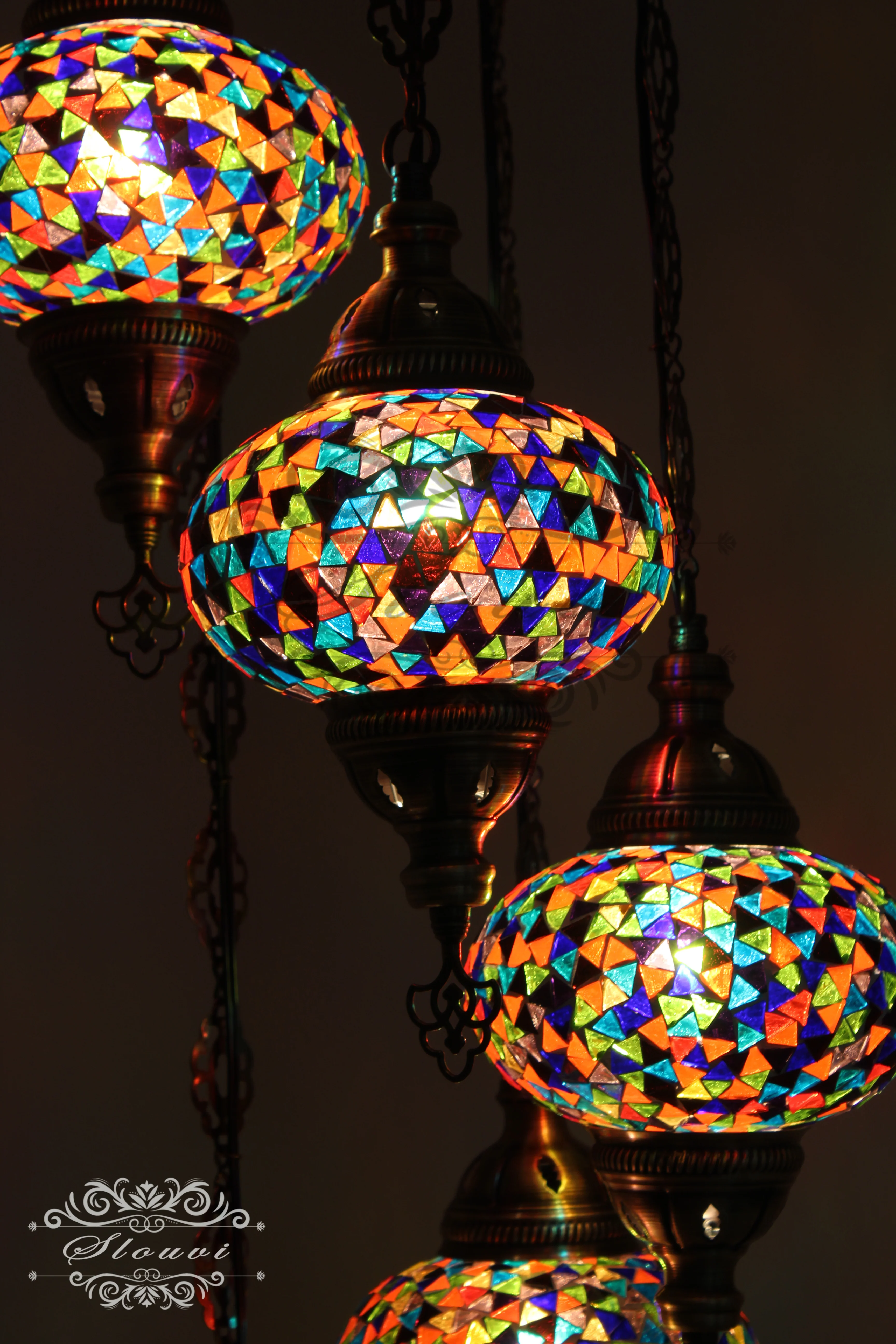 5 Ball Turkish Mosaic Chandelier - Water Drop Design with Large Globes, ID: H05L-10 - Image 2