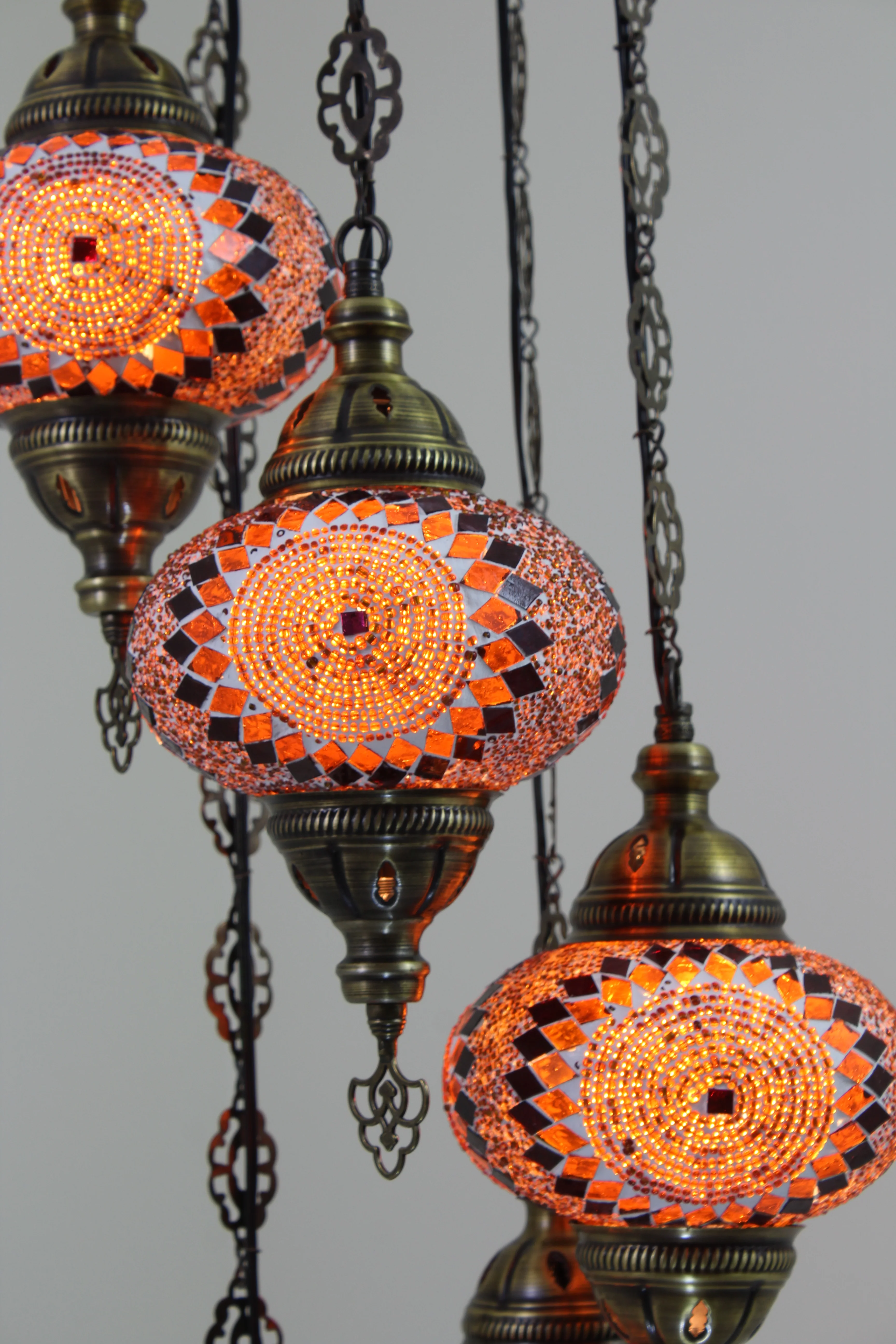 5 Ball Turkish Mosaic Chandelier - Water Drop Design with Large Globes, ID: H05L-6 - Image 5