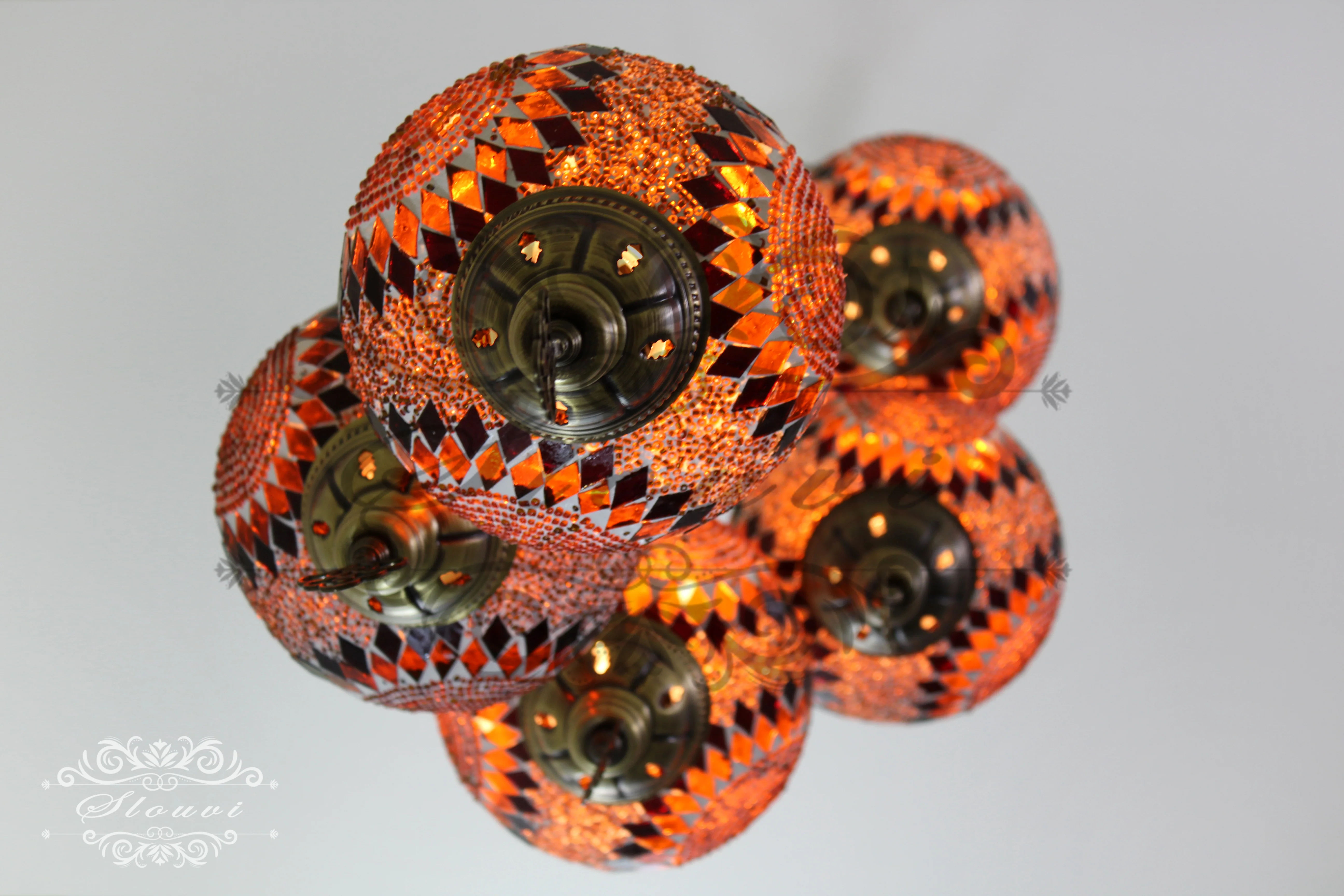 5 Ball Turkish Mosaic Chandelier - Water Drop Design with Large Globes, ID: H05L-6 - Image 7