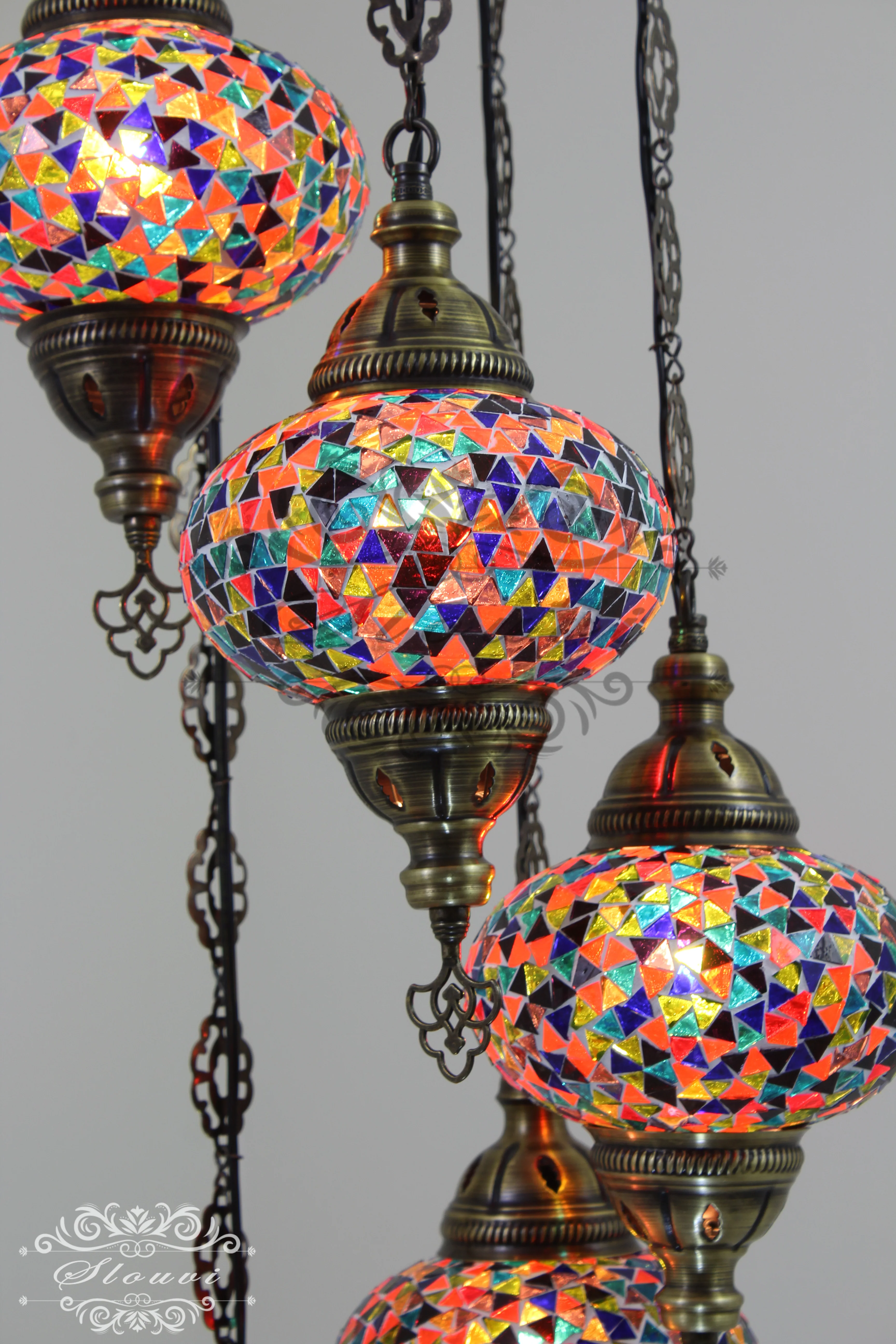 5 Ball Turkish Mosaic Chandelier - Water Drop Design with Large Globes, ID: H05L-10 - Image 4