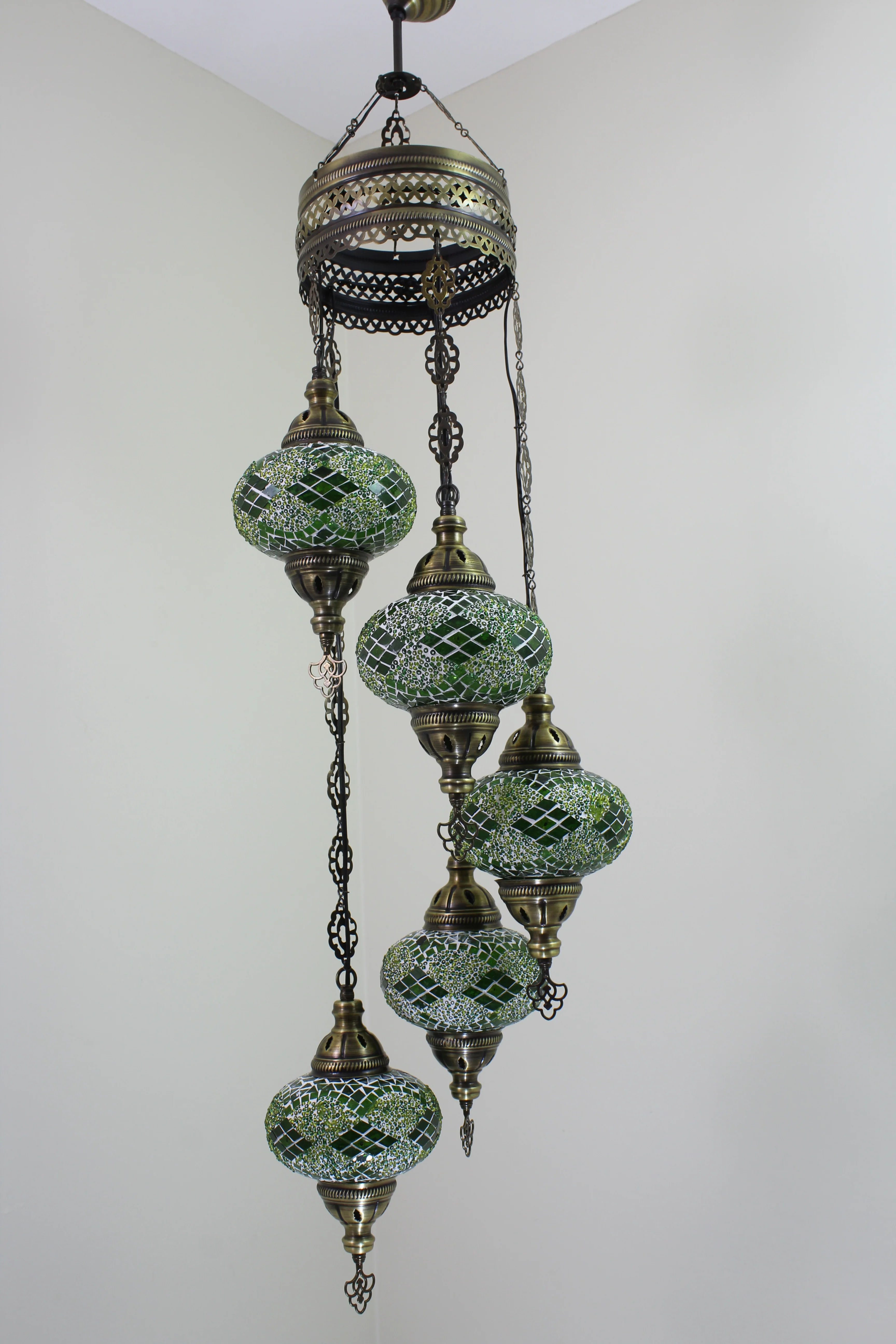 5 Ball Turkish Mosaic Chandelier - Water Drop Design with Large Globes, ID: H05L-5 - Image 5