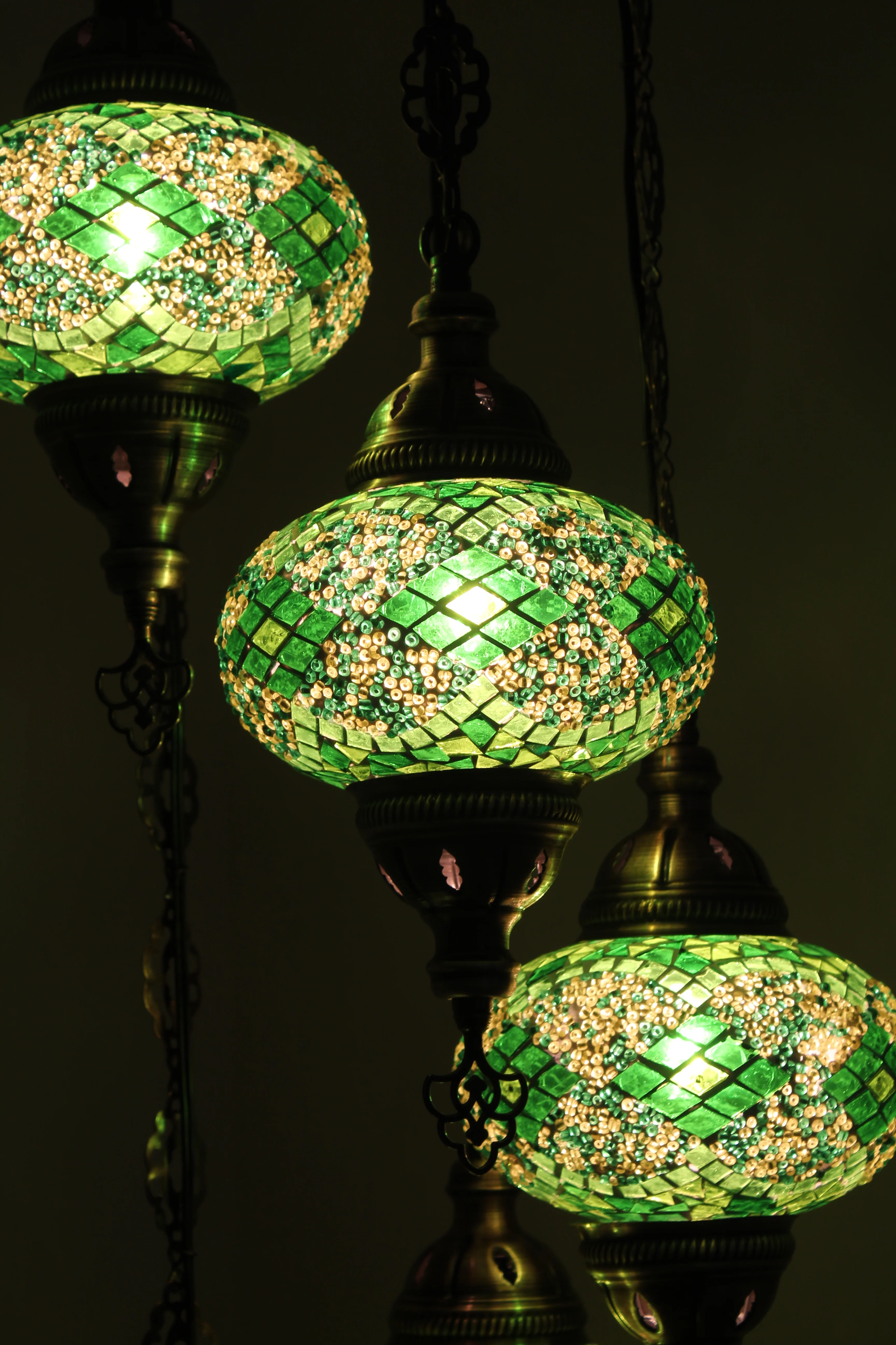 5 Ball Turkish Mosaic Chandelier - Water Drop Design with Large Globes, ID: H05L-5 - Image 7