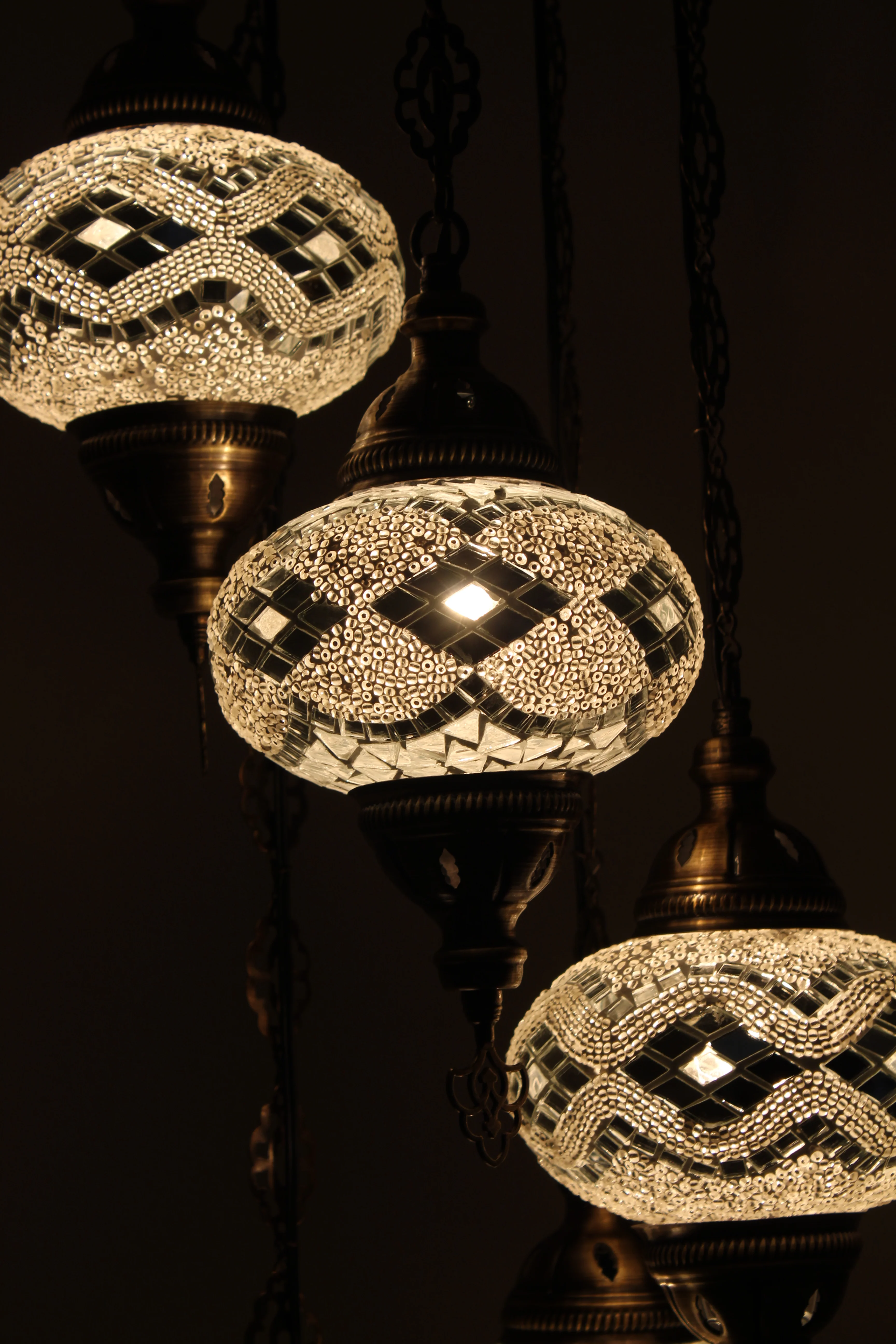 5 Ball Turkish Mosaic Chandelier - Water Drop Design with Large Globes, ID: H05L-4