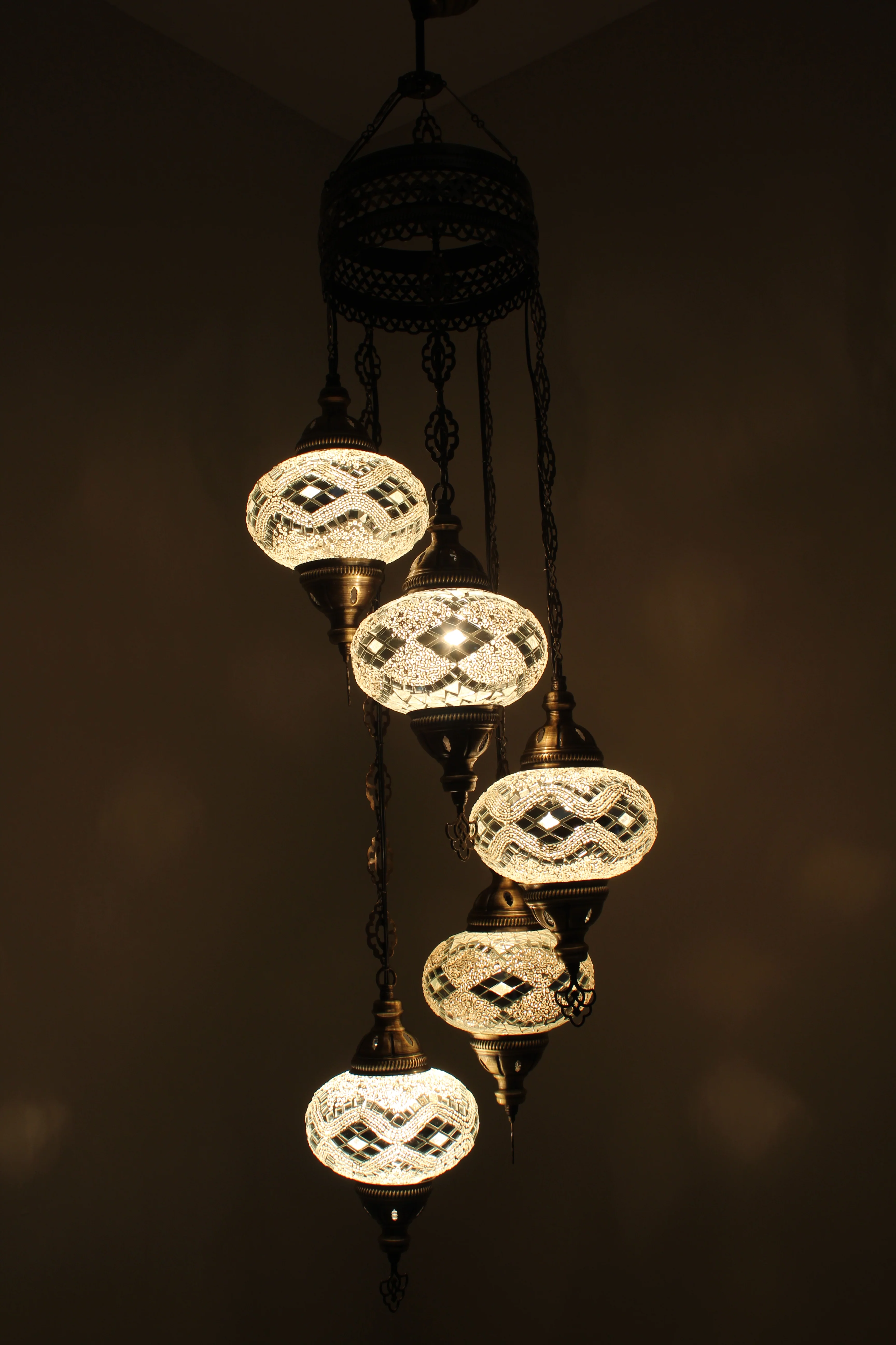 5 Ball Turkish Mosaic Chandelier - Water Drop Design with Large Globes, ID: H05L-4 - Image 3