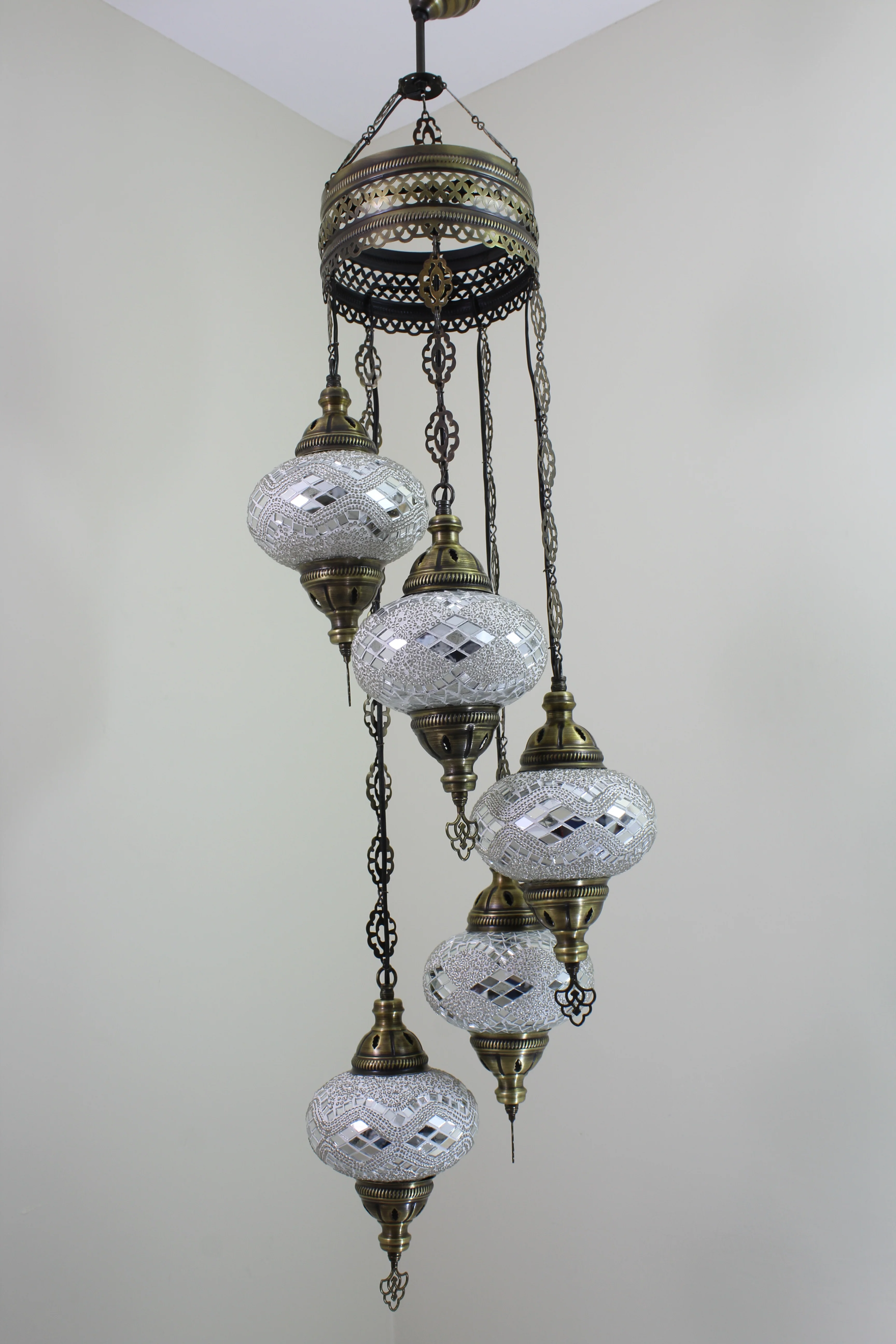 5 Ball Turkish Mosaic Chandelier - Water Drop Design with Large Globes, ID: H05L-4 - Image 5