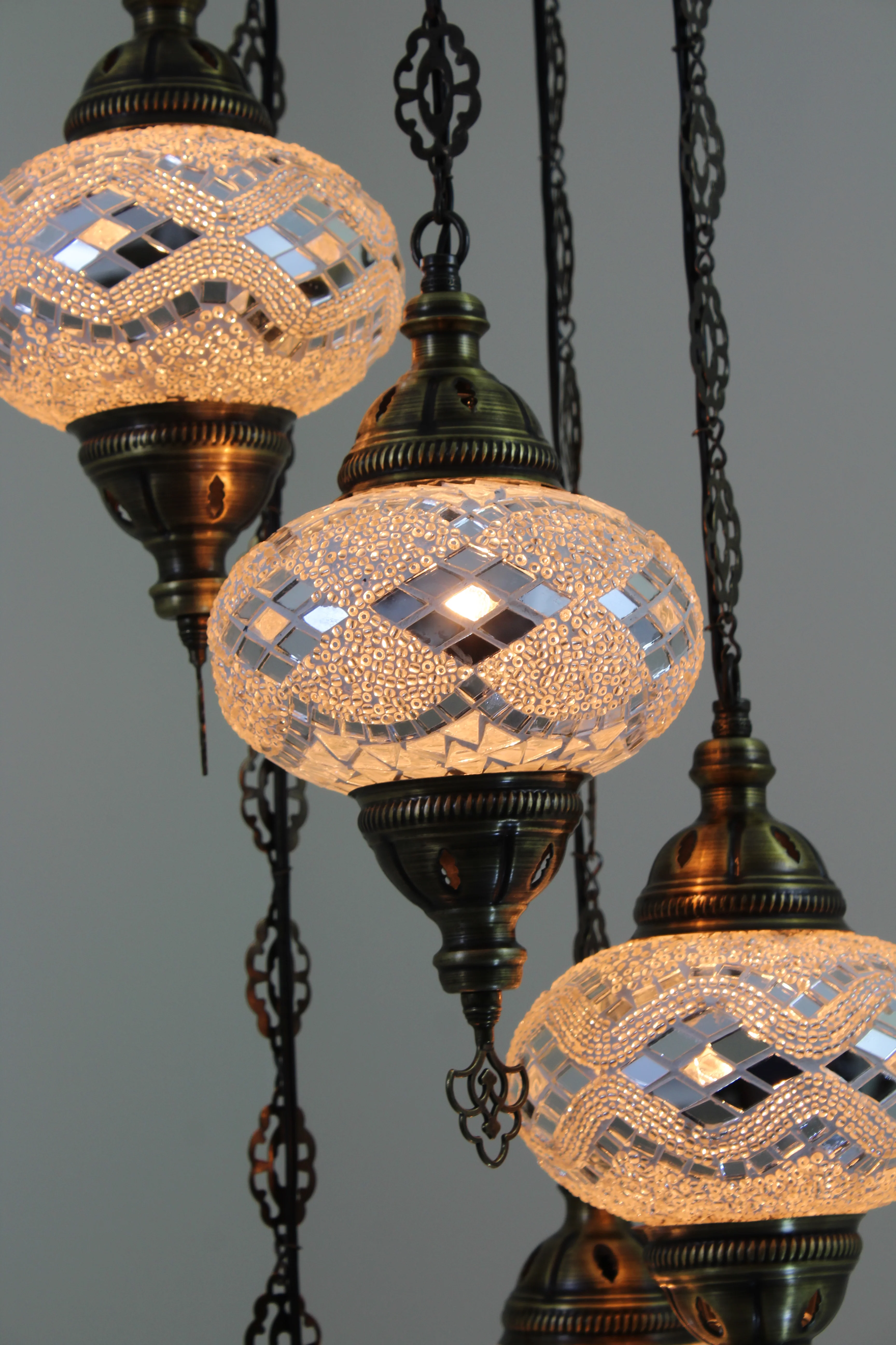 5 Ball Turkish Mosaic Chandelier - Water Drop Design with Large Globes, ID: H05L-4 - Image 6