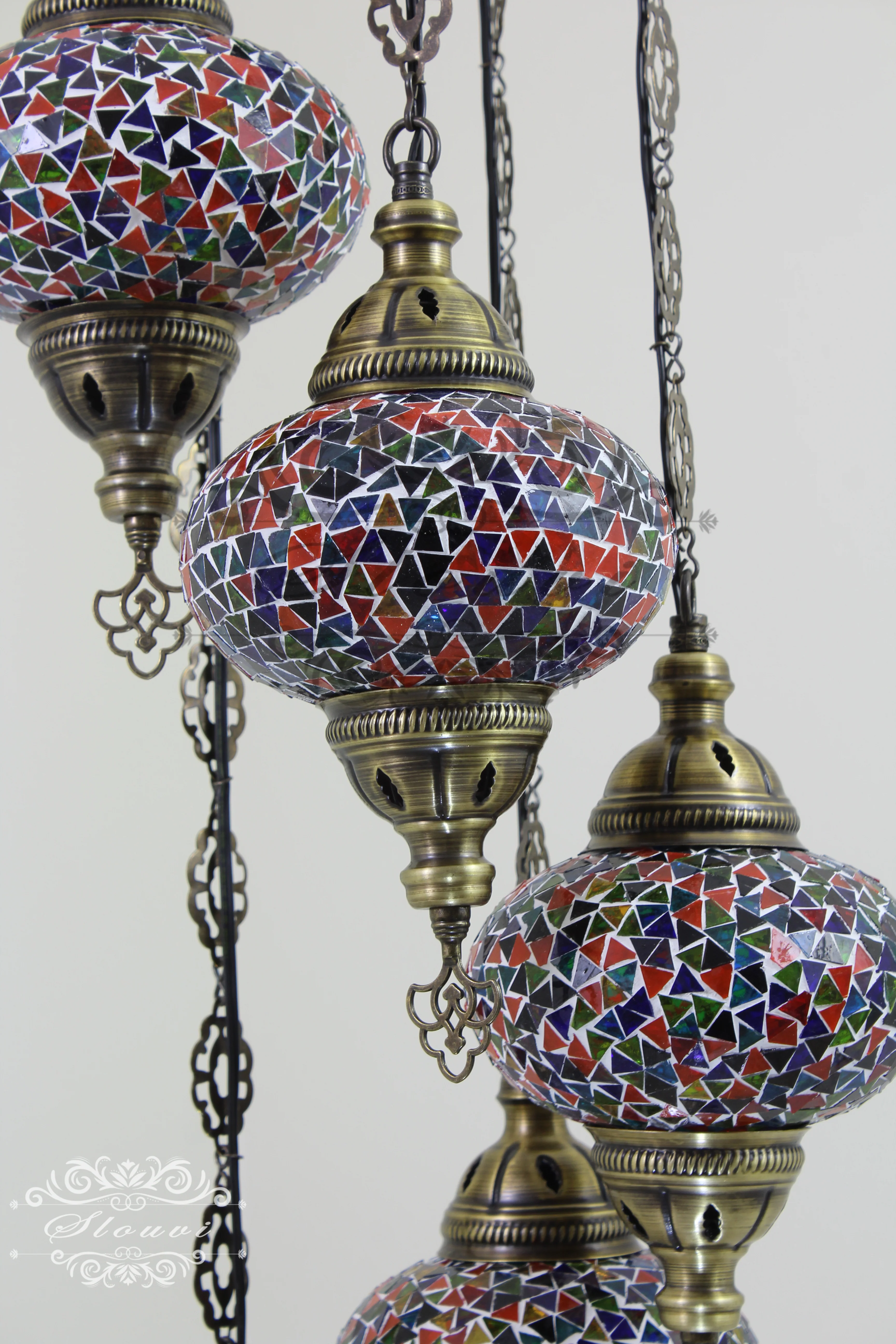 5 Ball Turkish Mosaic Chandelier - Water Drop Design with Large Globes, ID: H05L-10 - Image 6