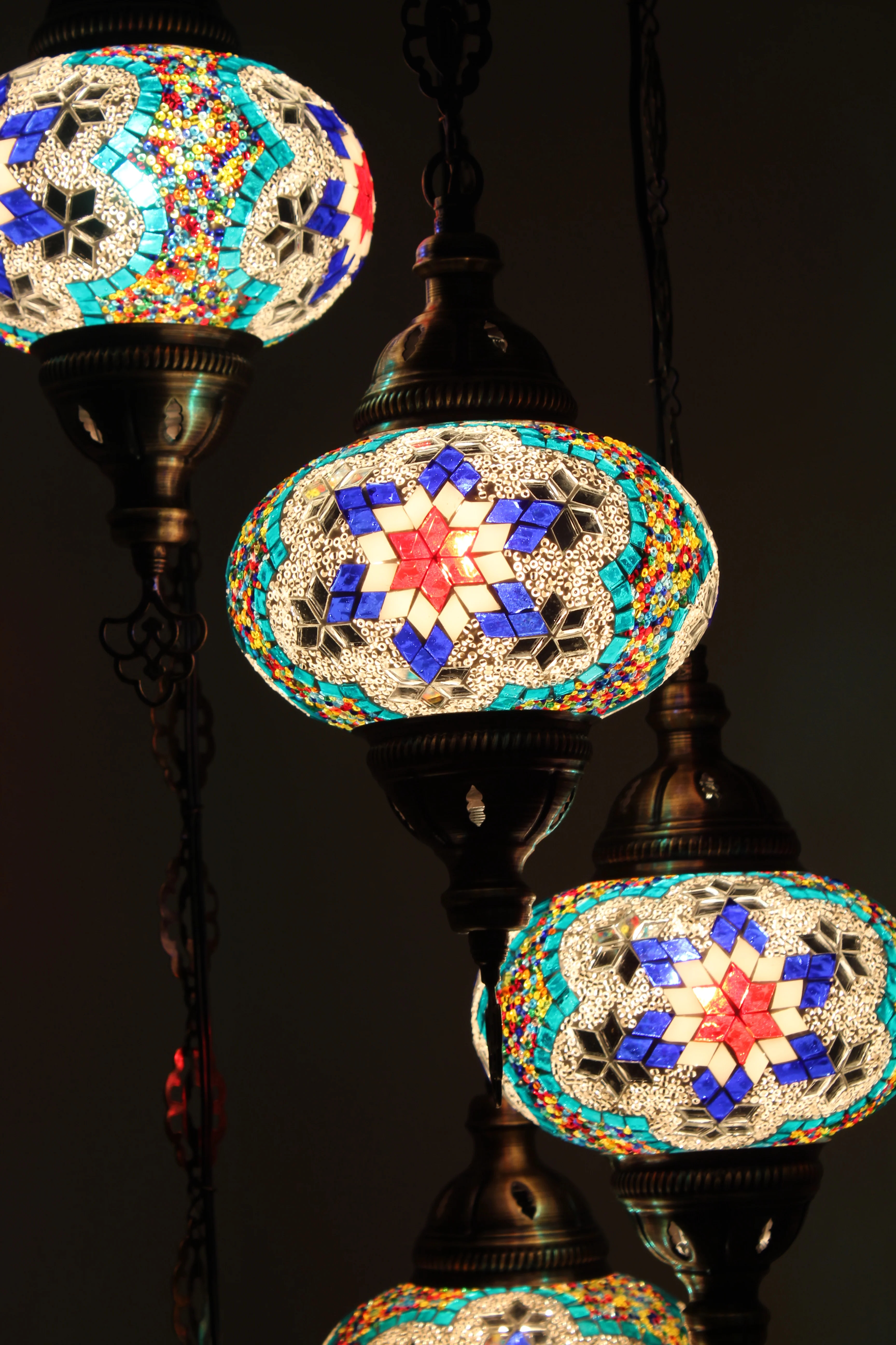 5 Ball Turkish Mosaic Chandelier - Water Drop Design with Large Globes, ID: H05L-3 - Image 2