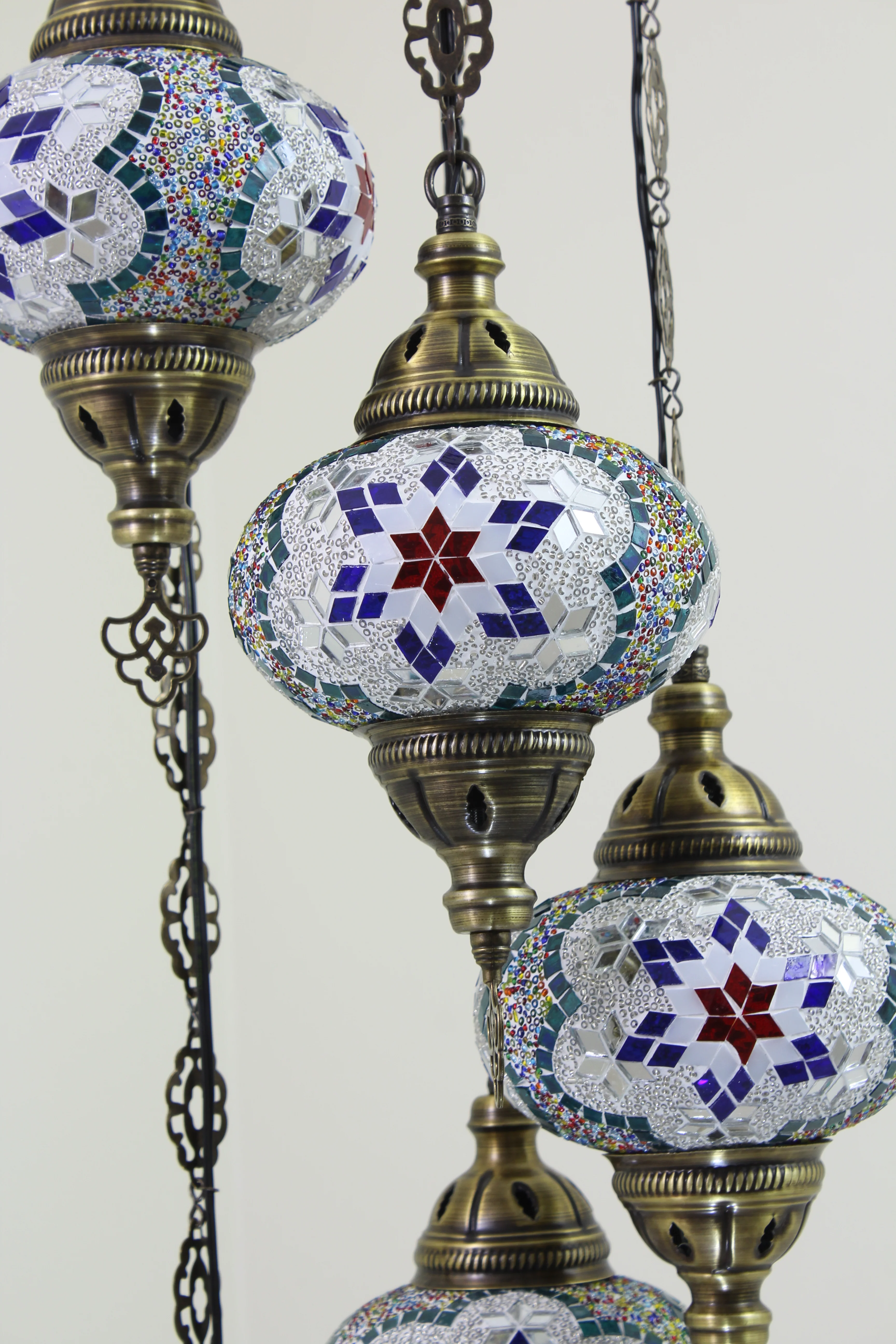 5 Ball Turkish Mosaic Chandelier - Water Drop Design with Large Globes, ID: H05L-3 - Image 6