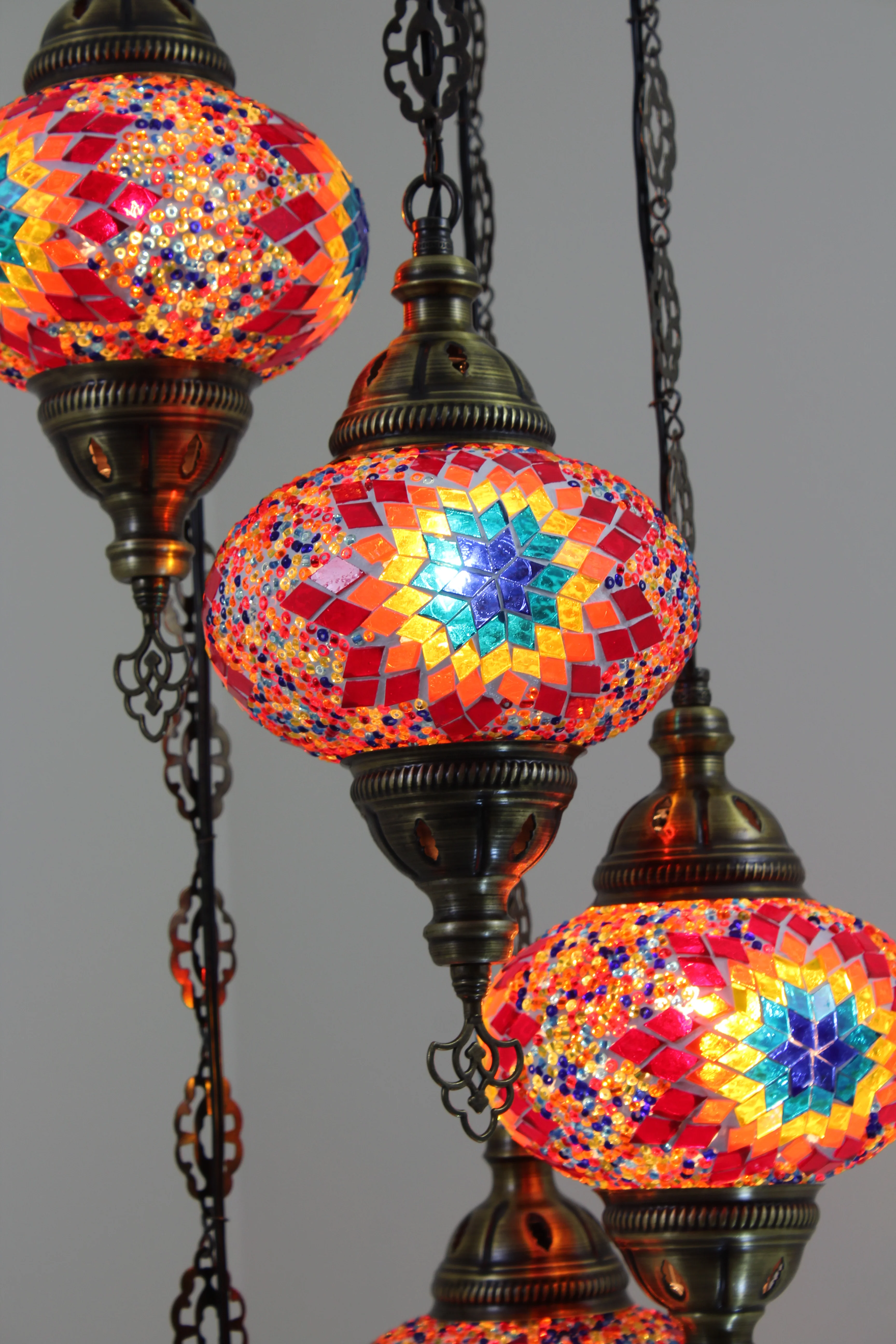 5 BALL TURKISH MOSAIC CHANDELIER, WITH LARGE GLOBES ID:H05L-2 - Image 4