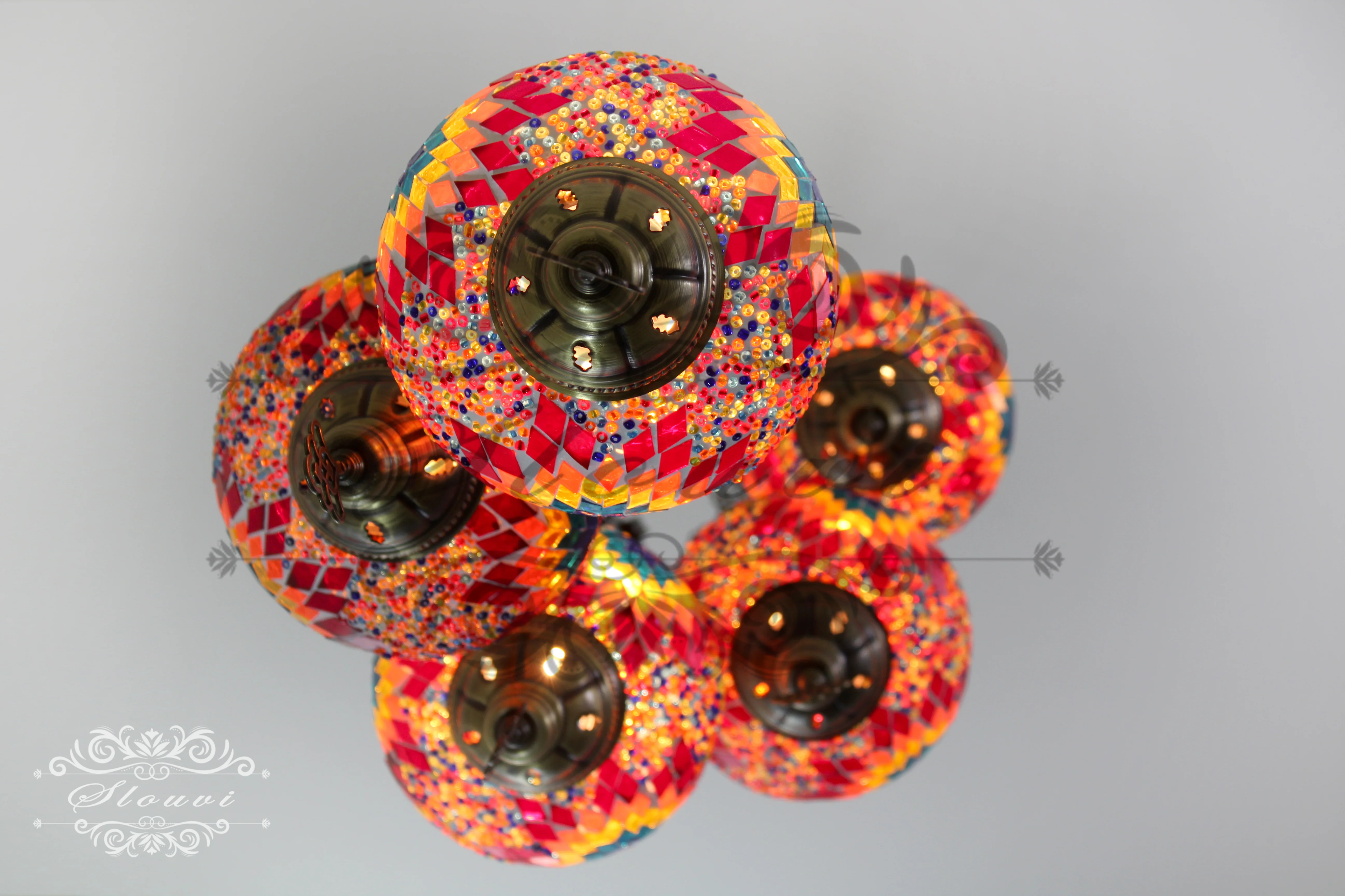 5 BALL TURKISH MOSAIC CHANDELIER, WITH LARGE GLOBES ID:H05L-2 - Image 5