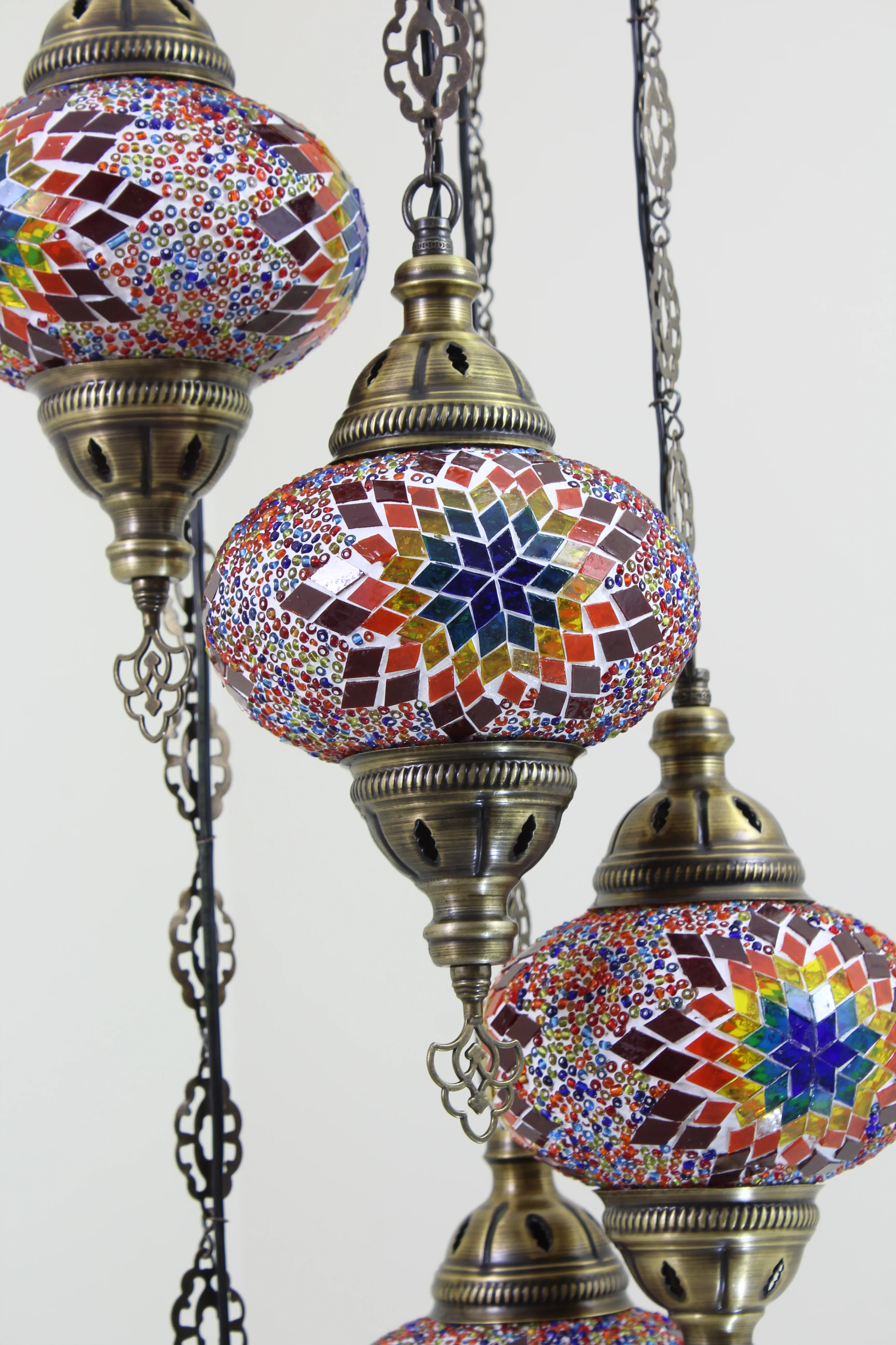 5 BALL TURKISH MOSAIC CHANDELIER, WITH LARGE GLOBES ID:H05L-2 - Image 7